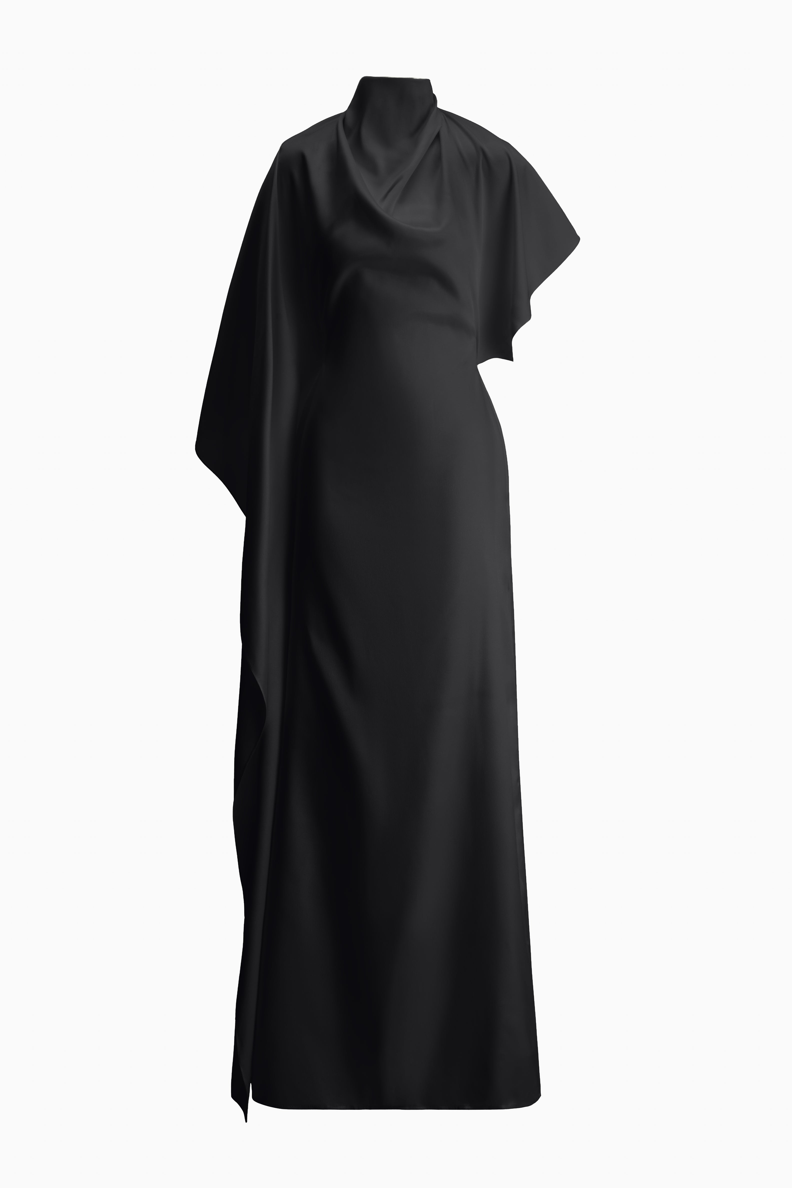 satin asymmetric draped neckline maxi dress US 2 / BROWN