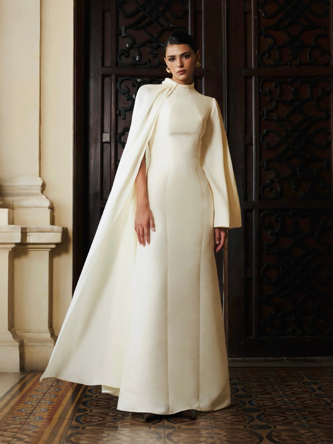 TINH Atelier- Women's Sheath Flowing Cape Maxi Dress XS/S/M/L/XL/Customize TINH Atelier- Women's Sheath Flowing Cape Maxi Dress XS/S/M/L/XL/Customize