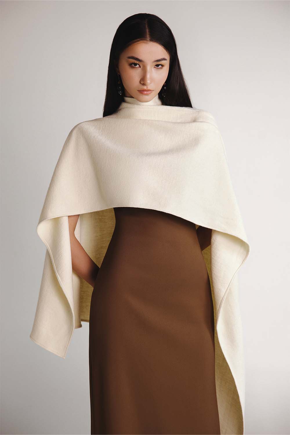 TINH Atelier- Women's Da Asymmetric High Neck Gauze Cape XS/S/M/L