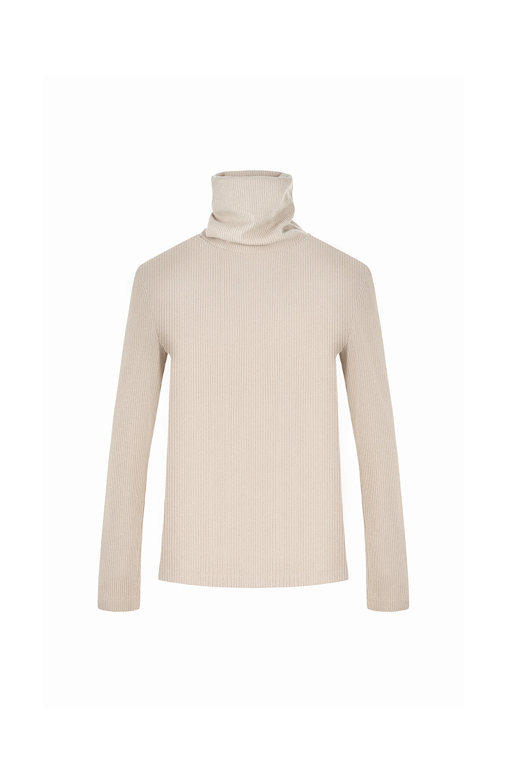 Nien Straight Turtle Neck Elastic Ribbed Cotton Top