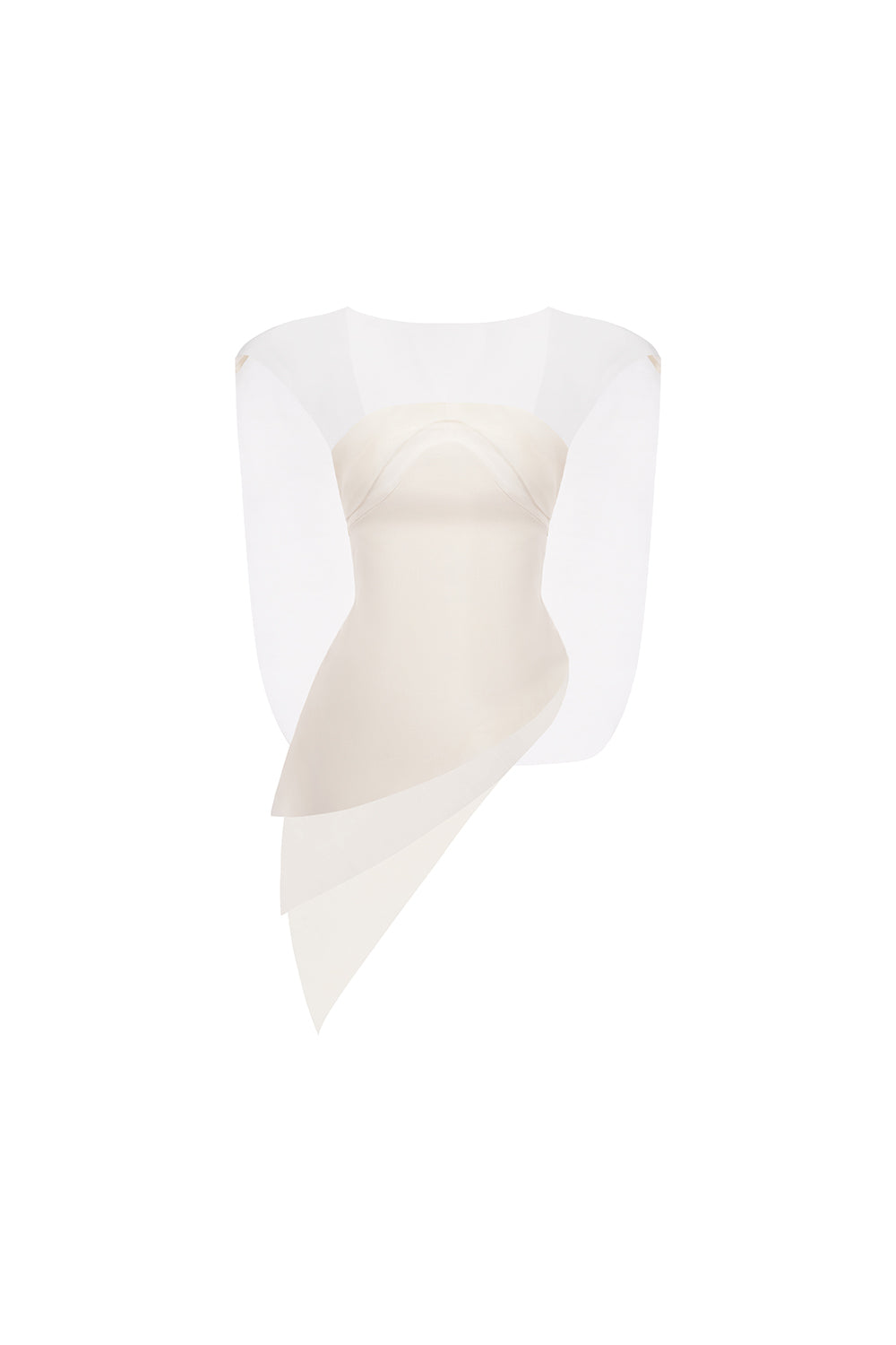 Van Asymmetric Boat Neck Foam Organza Top