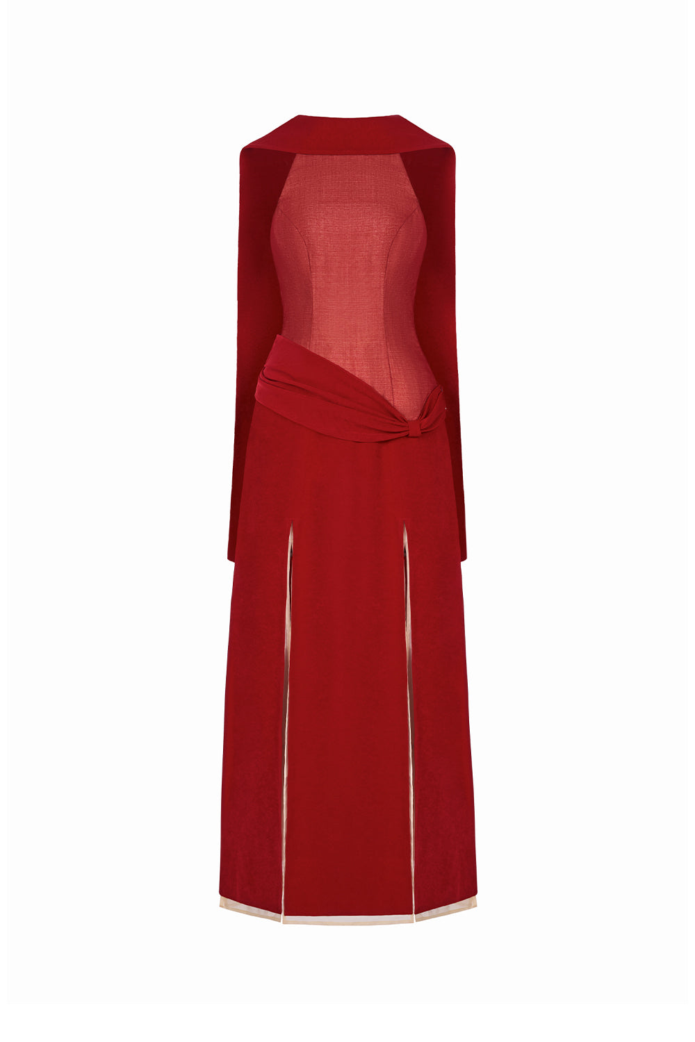 Tuc Manh Slit Scarf Neck Velvet Ankle Length Dress