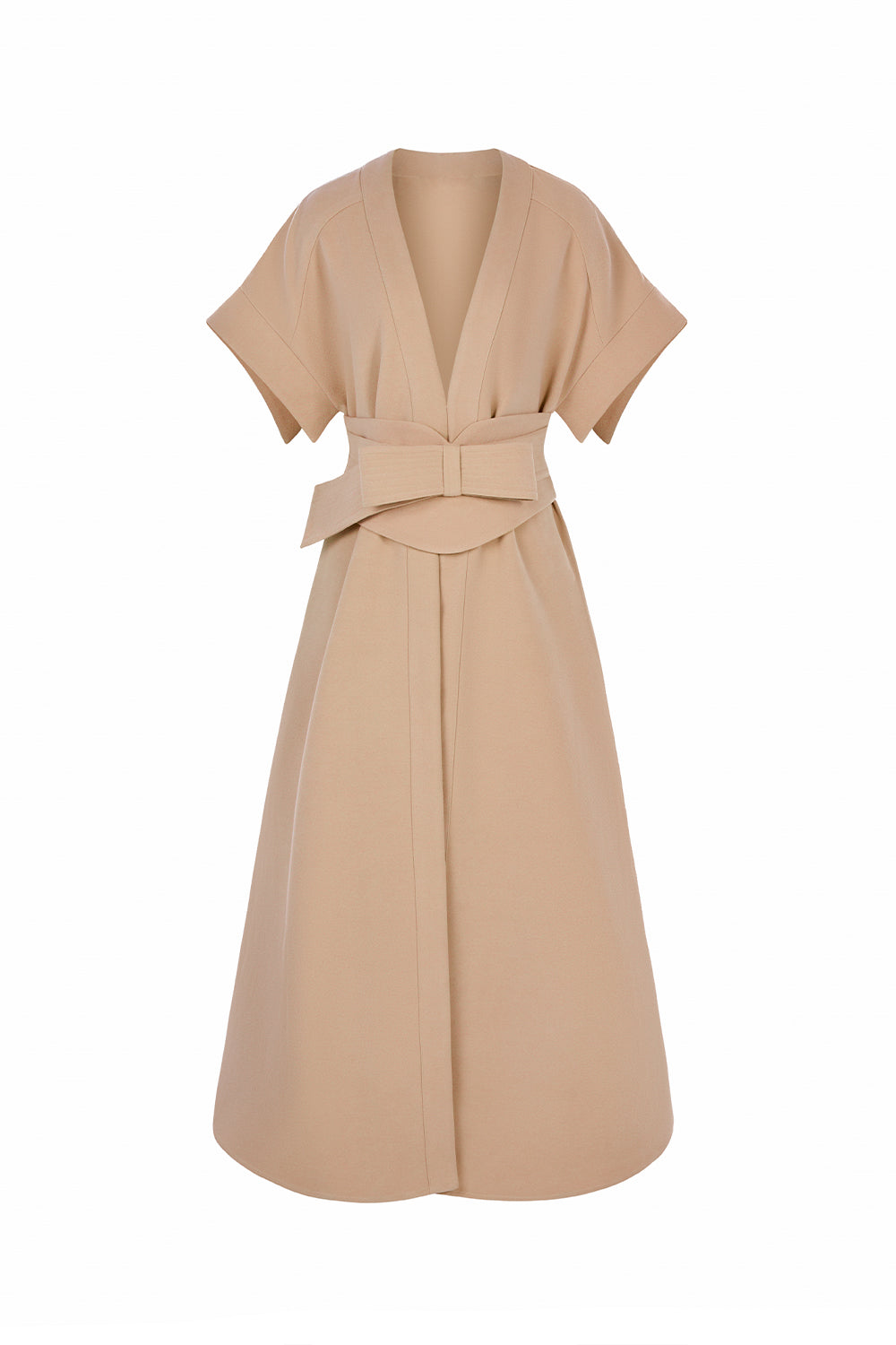 Gia Straight Short Sleeved Wool Calf Length Trench Coat