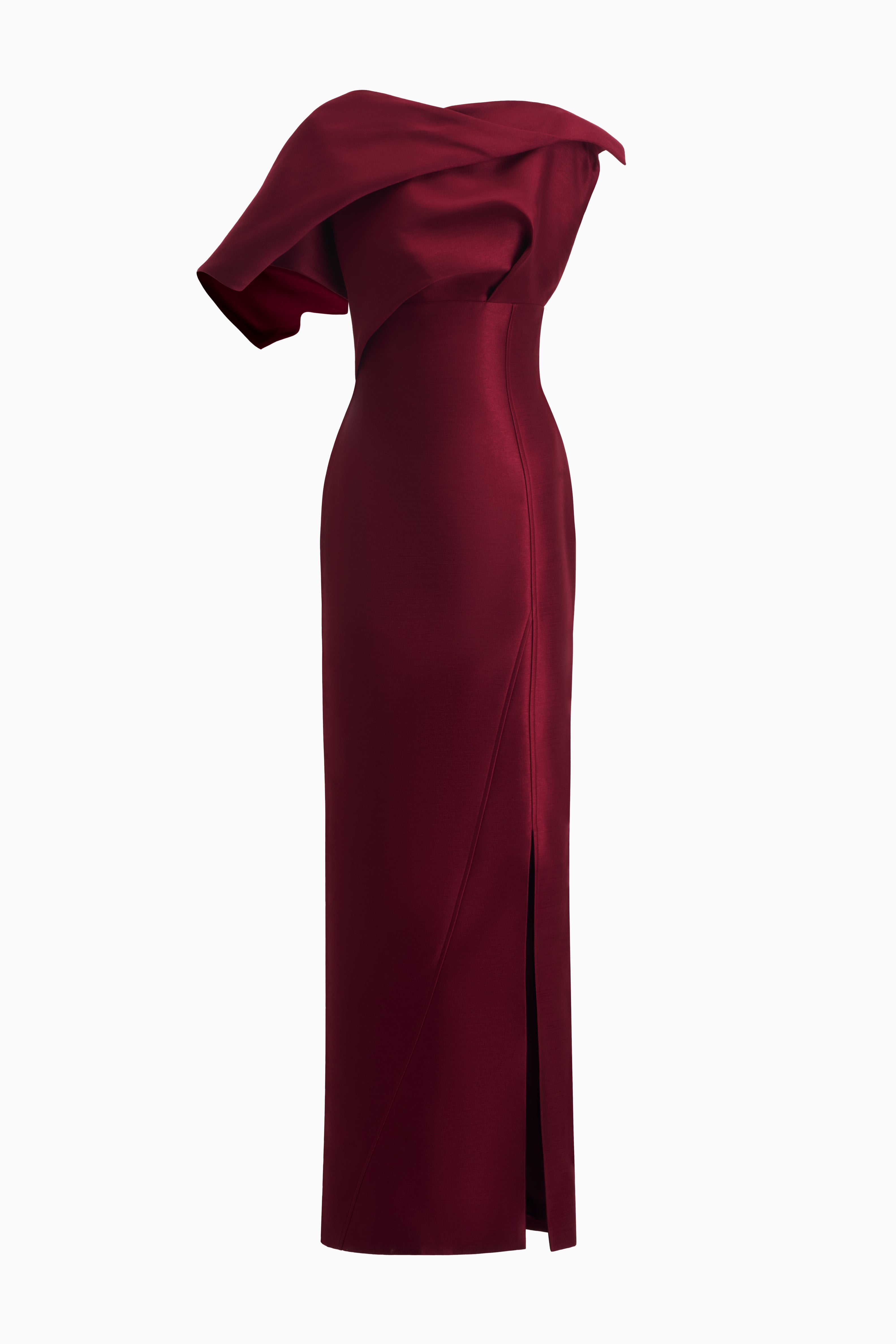 Ha Vy Draped Neckline Taffeta Maxi Dress