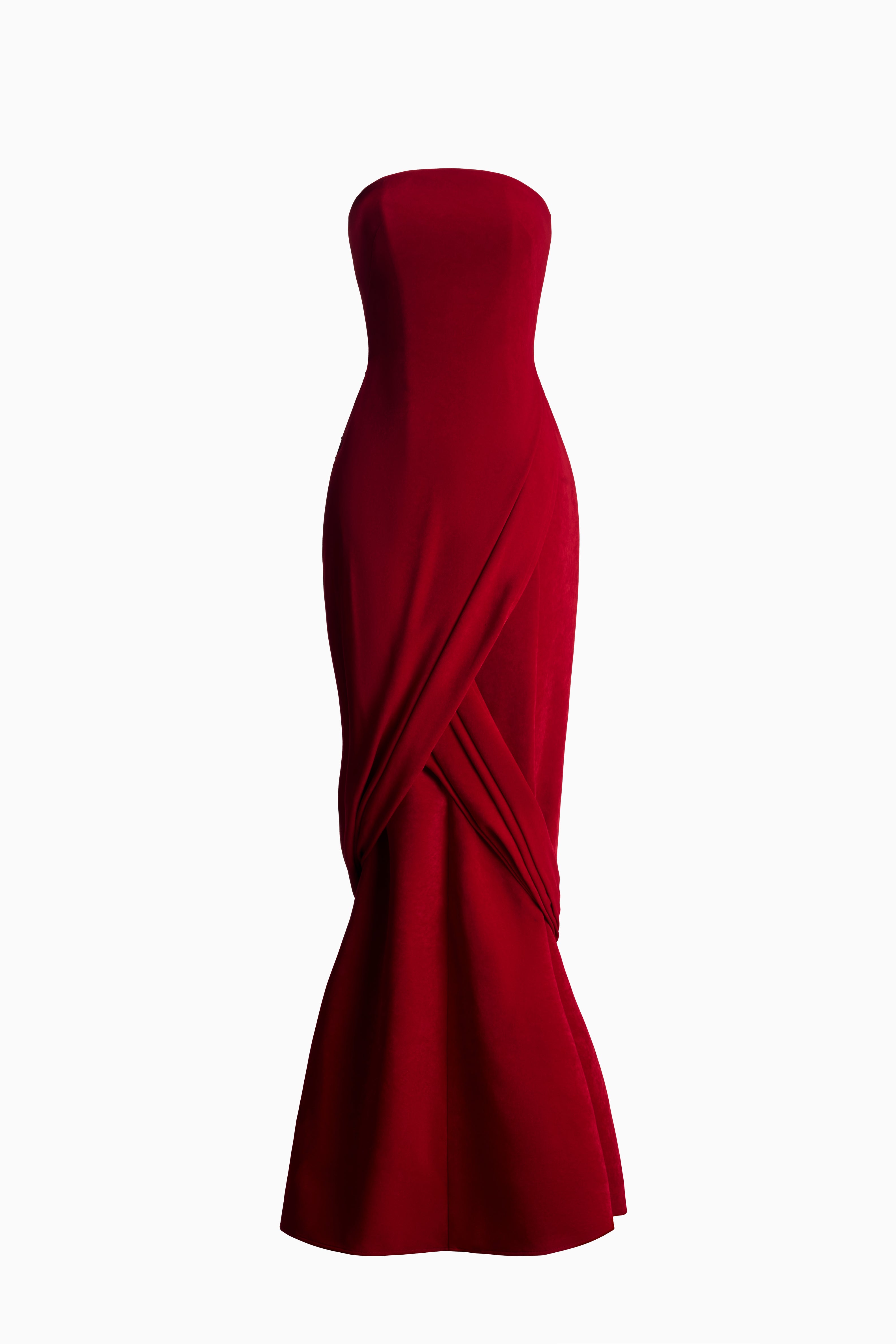 Lan Vy Mermaid Strapless Velvet Maxi Dress