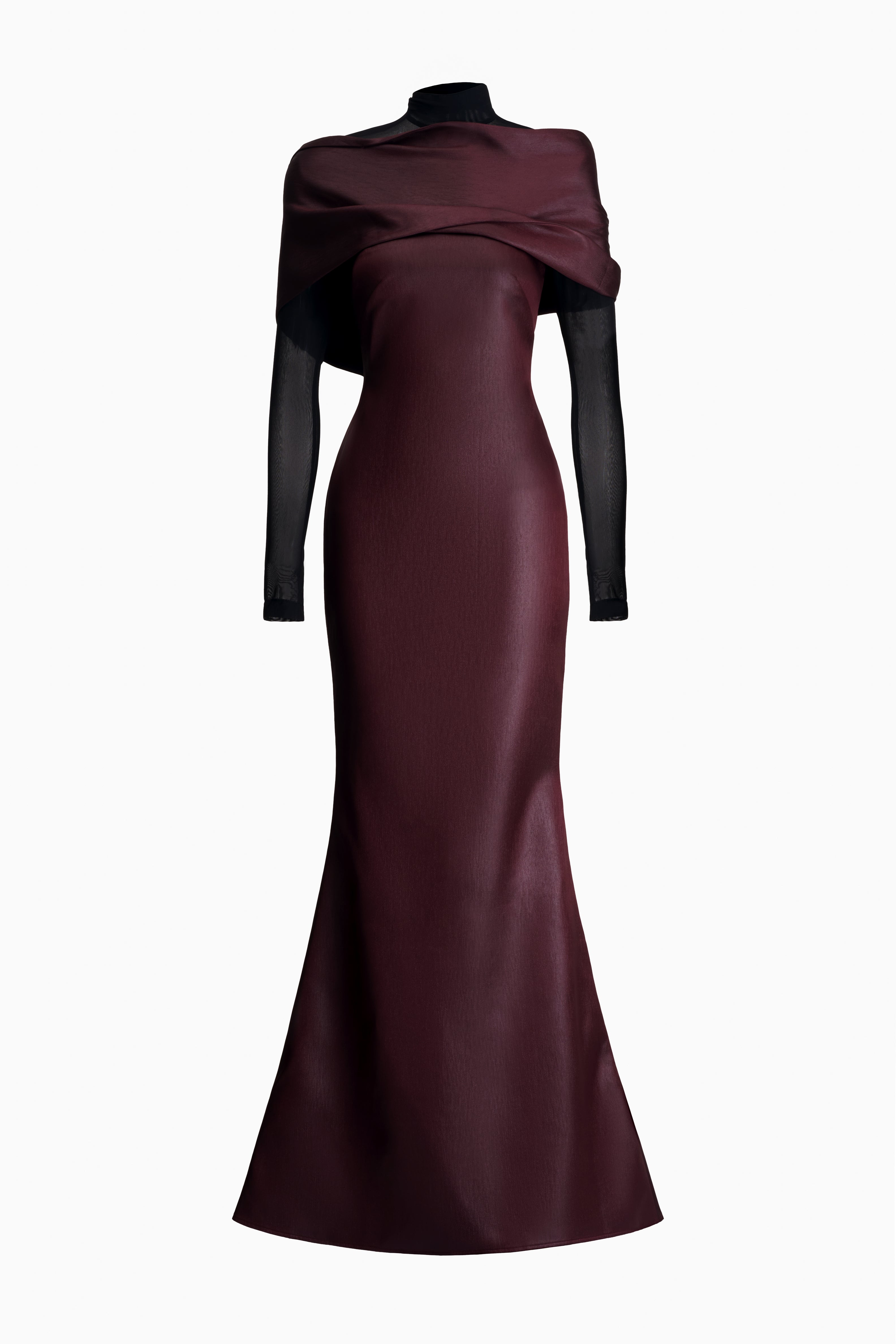 Chau Sa Trumpet Boat Neck Crinkled Satin Maxi Dress