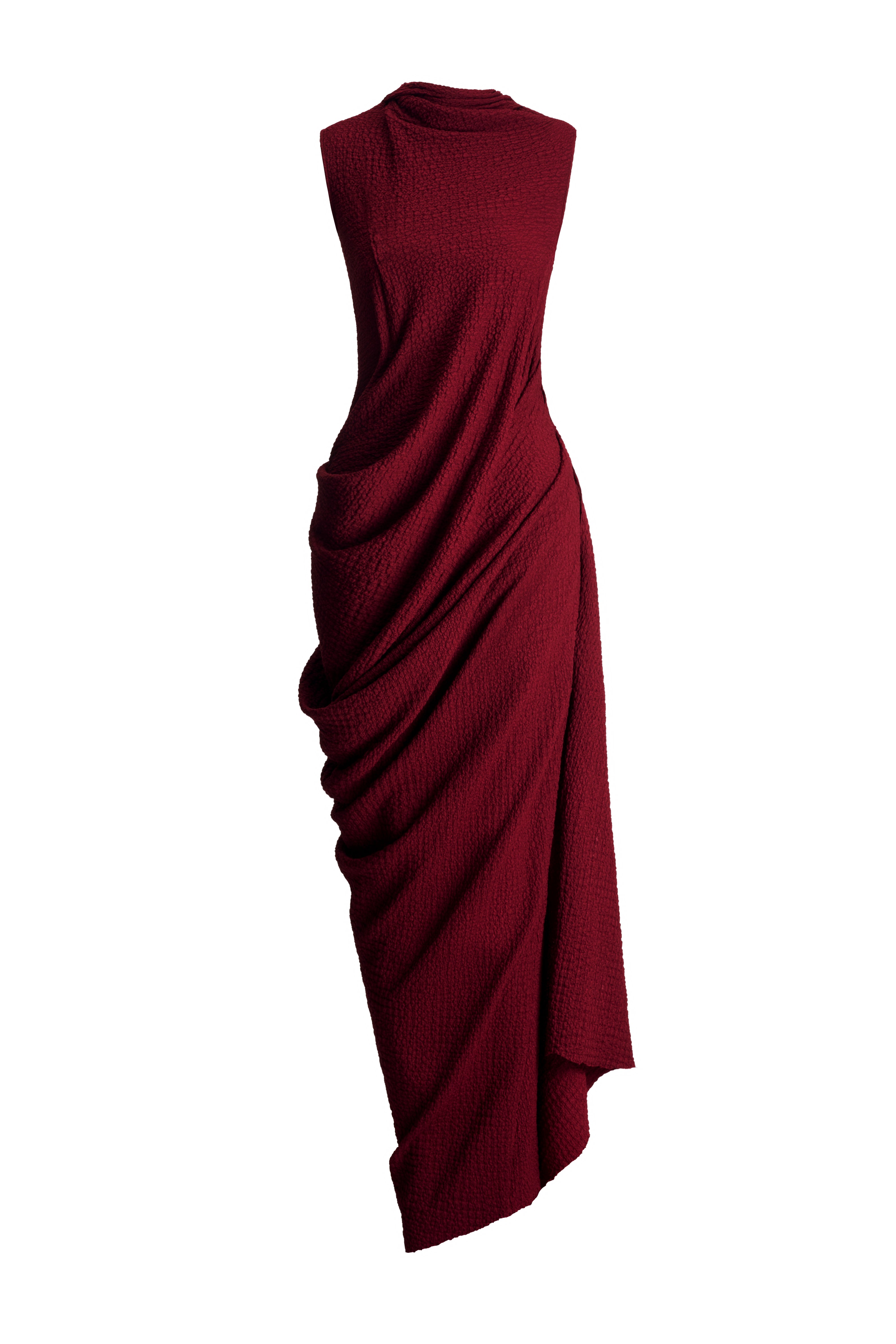 Cam Van Asymmetrical Draped Crinkle Maxi Dress