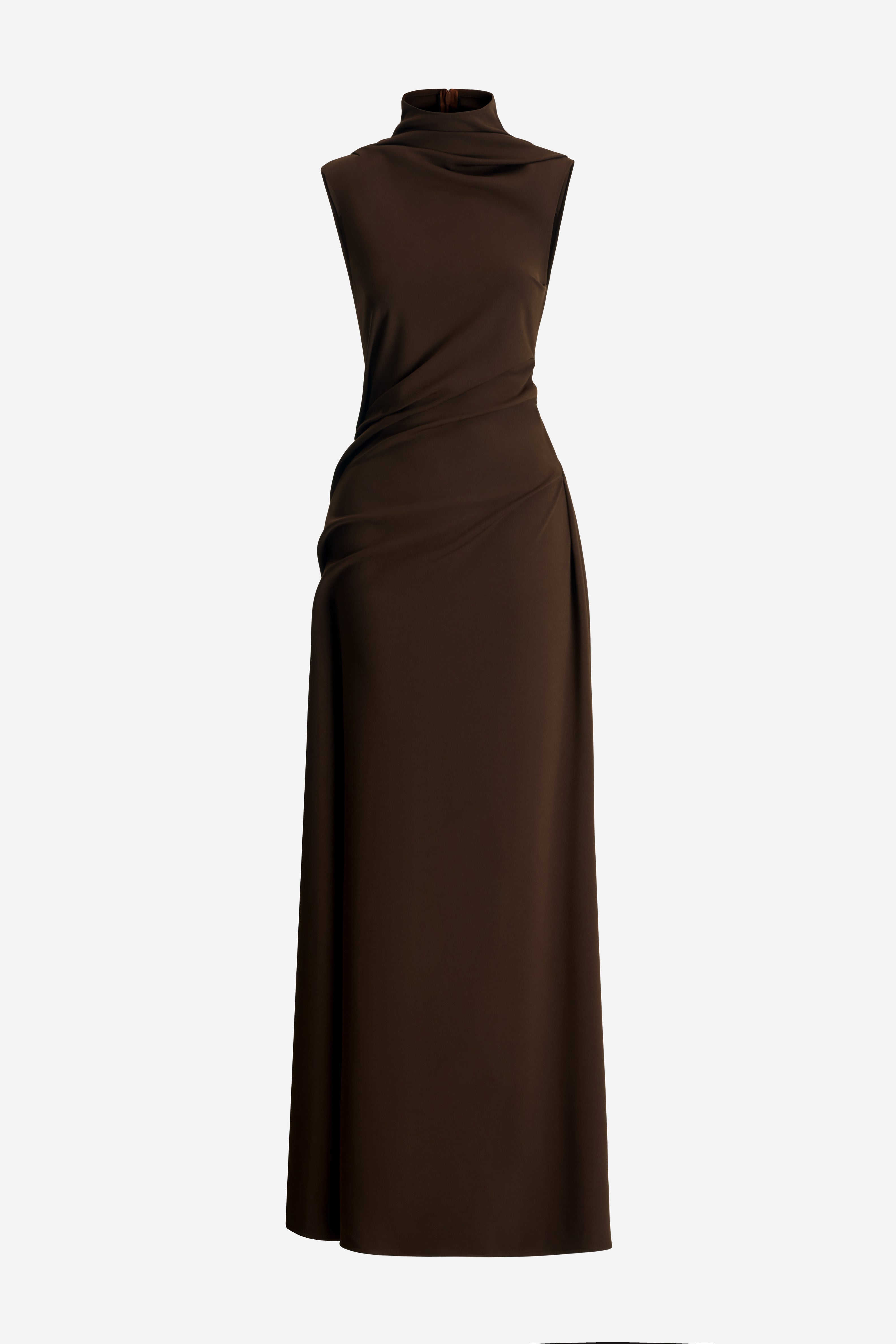 Thu Mien Sheath High-Neck Ponte Knit Maxi Dress