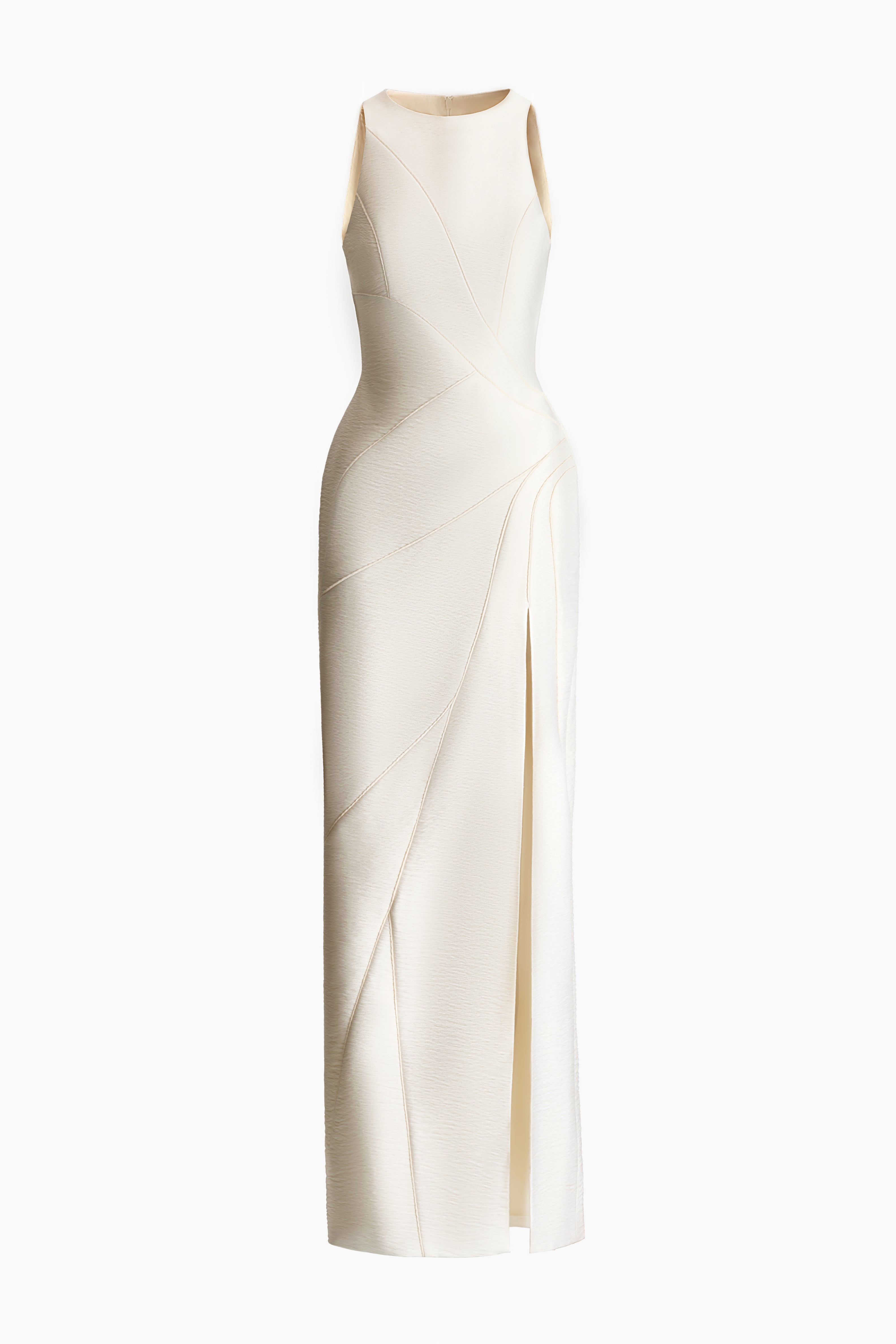 Ngoc Tuyen Sheath Halter Neck Tussah Silk Maxi Dress