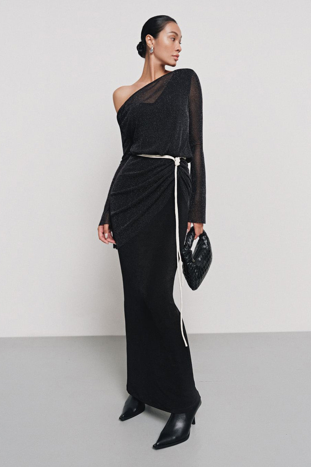 Dinh Tran Sheath Asymmetric Shoulder Spandex Maxi Dress