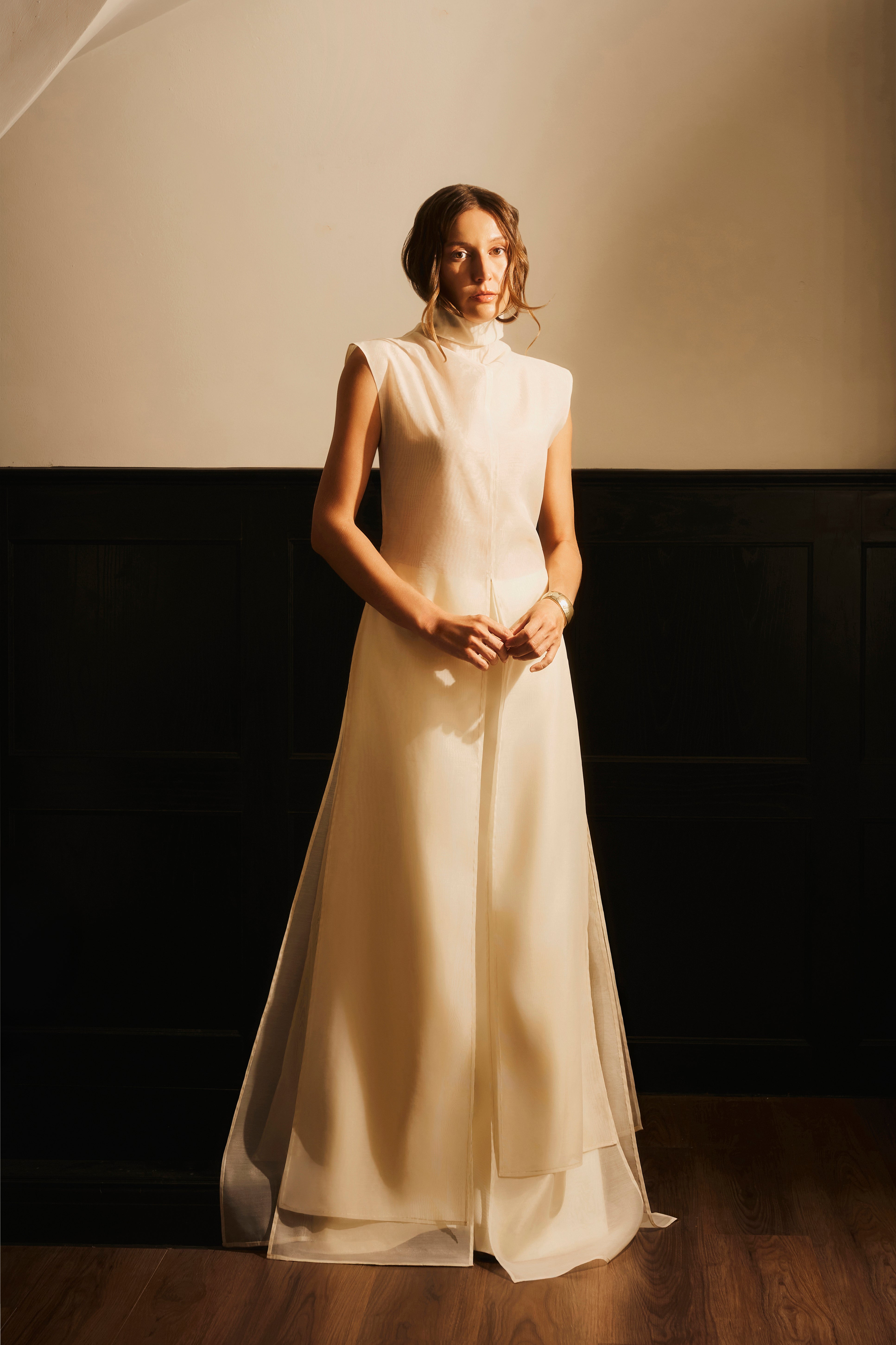 Uyen Nhu I-Line Layered Organza Long Top