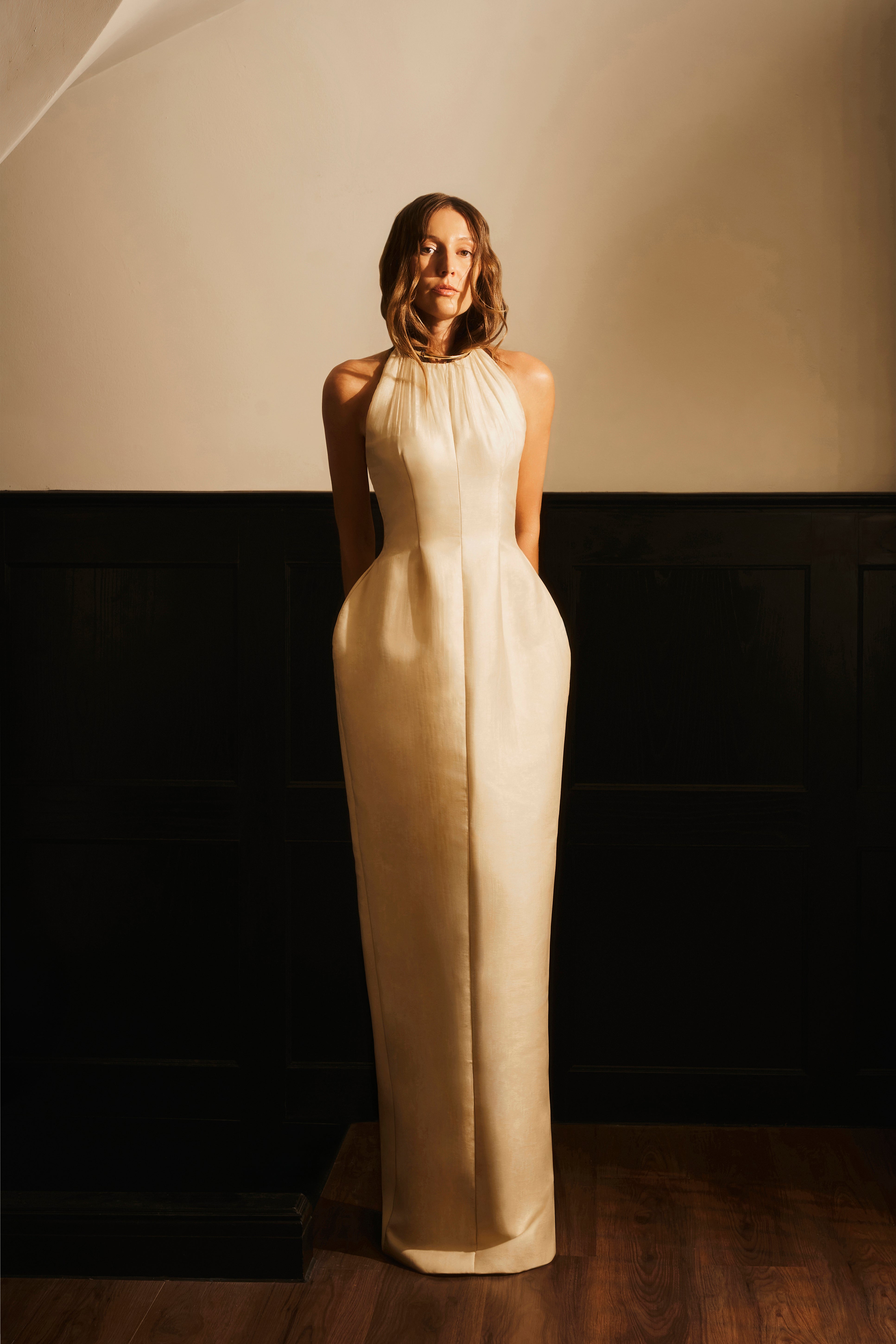 Ham Uyen Hourglass Halter Neck Chiffon Maxi Dress