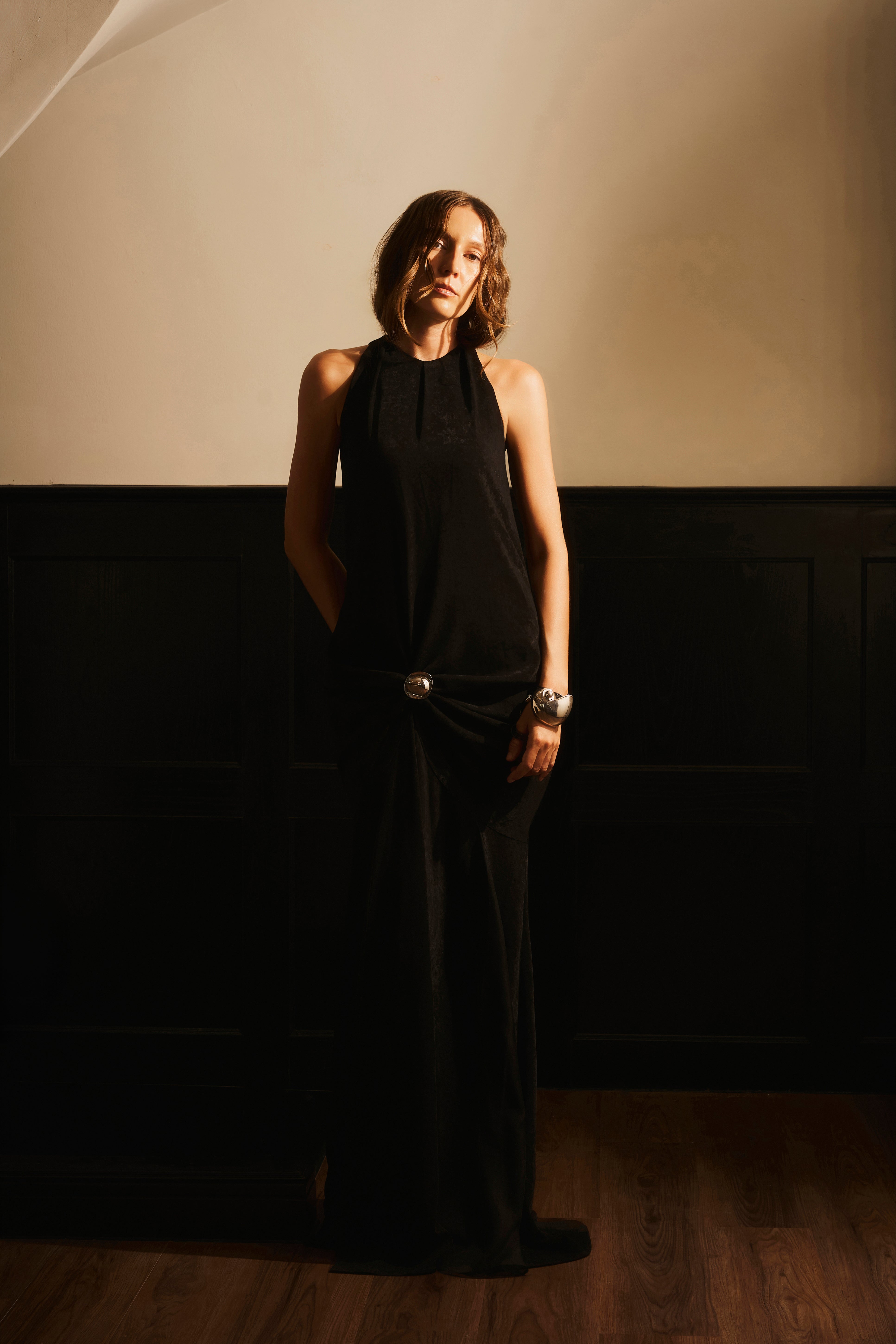 Da Lam Sheath Halter Neck Velvet Maxi Dress