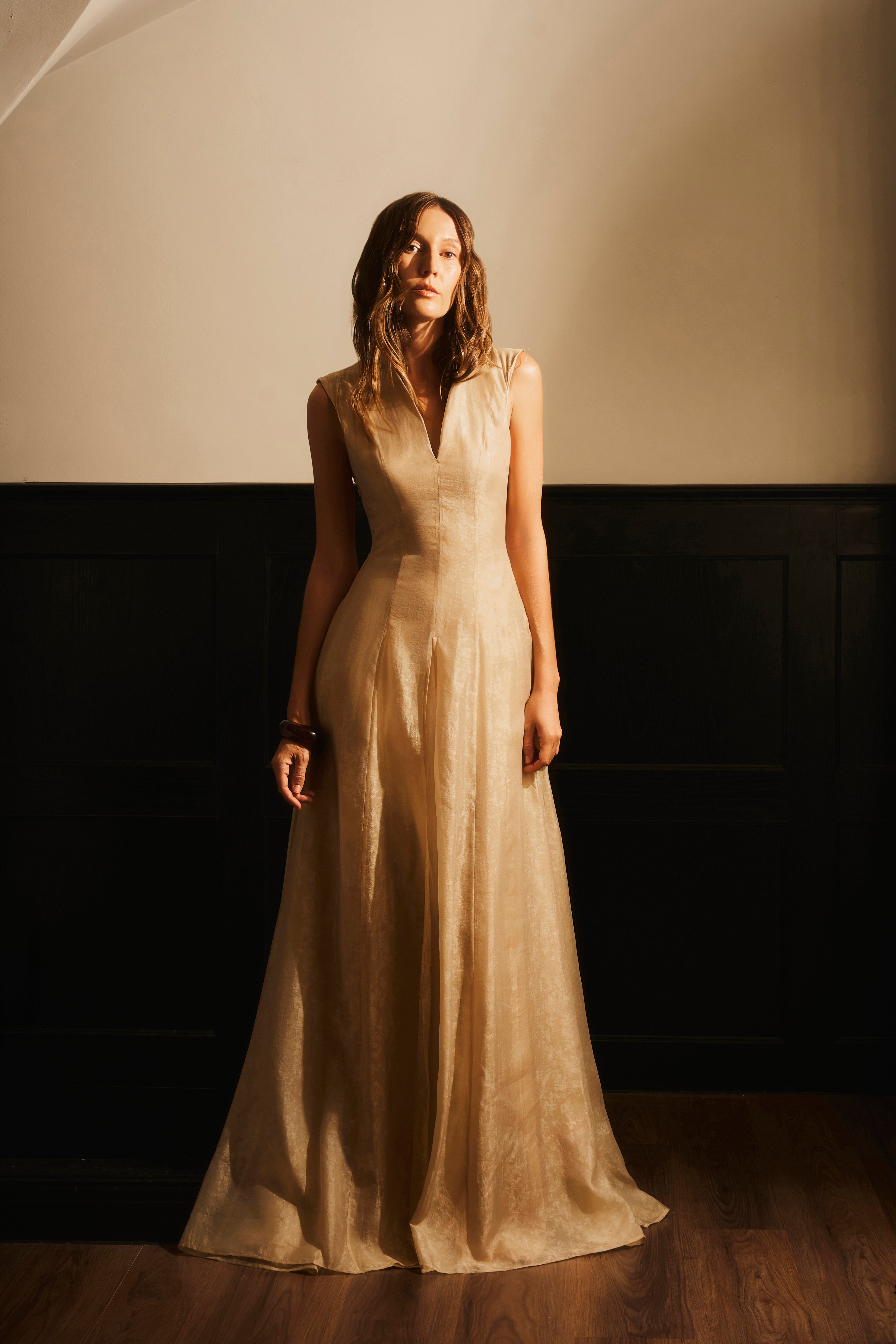 Nha Yen A-Line Split Chiffon Maxi Dress