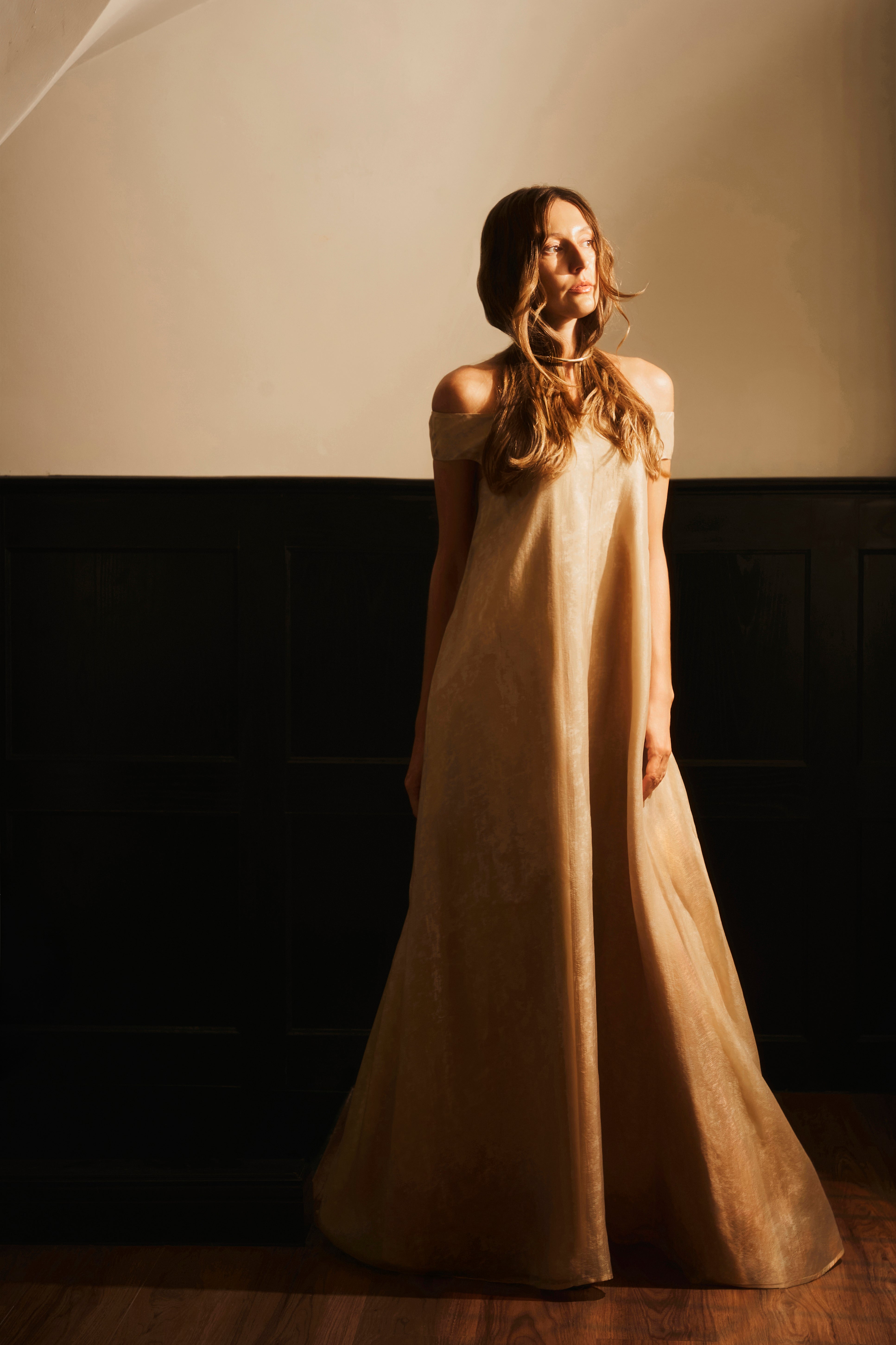 Yen Dung Flared Off-Shoulder Chiffon Maxi Dress