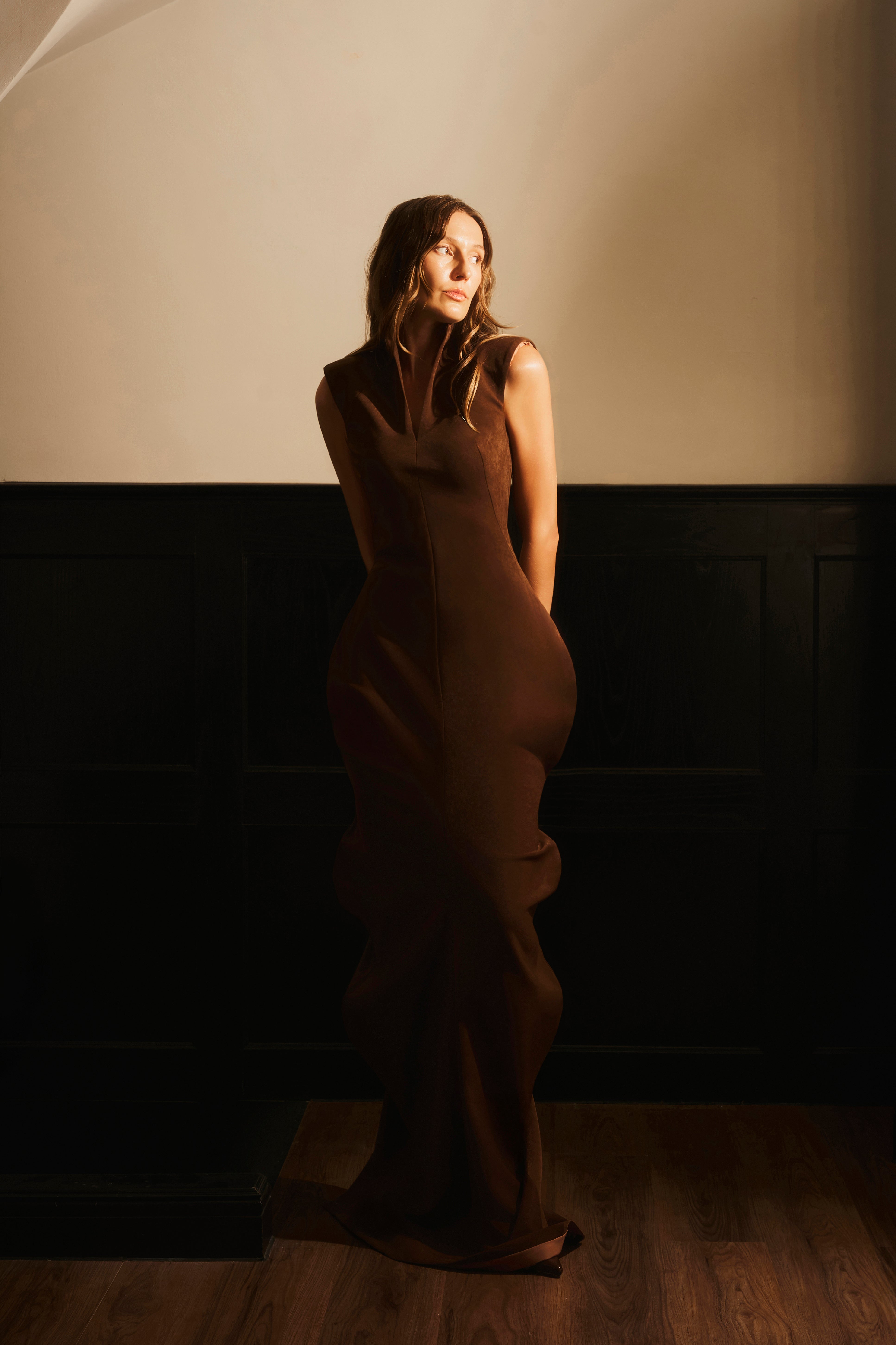 Ngoc Binh Sheath Architectural Shape Velvet Cotton Dress