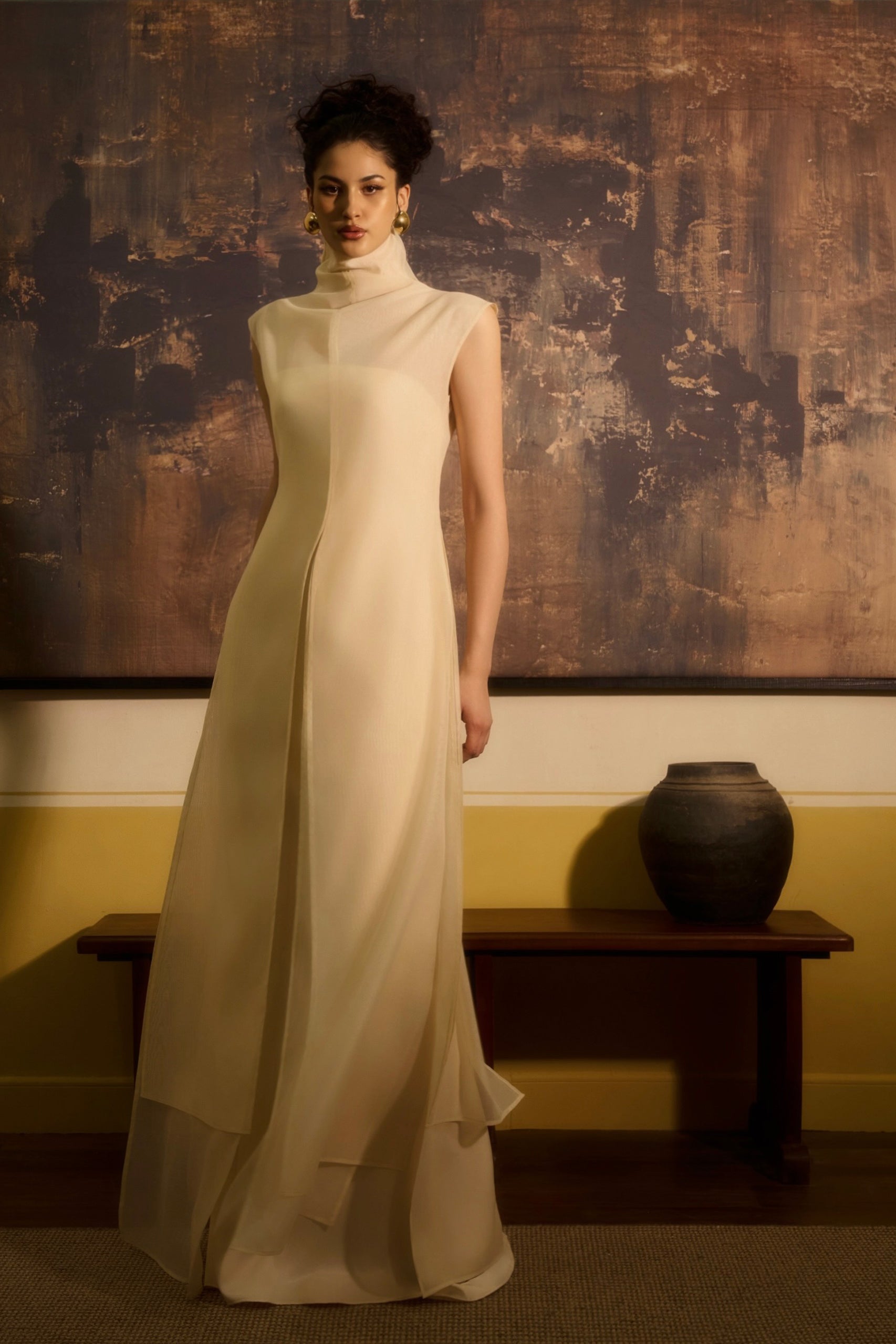 Uyen Nhu I-Line Layered Organza Long Top