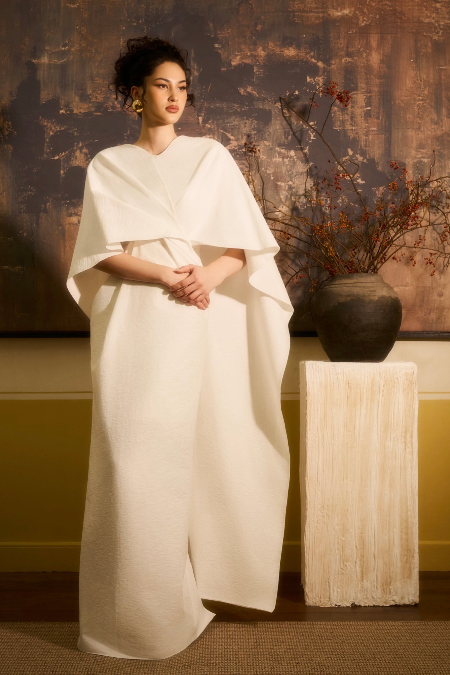 Van Di Cape Overlay Chenille Maxi Dress
