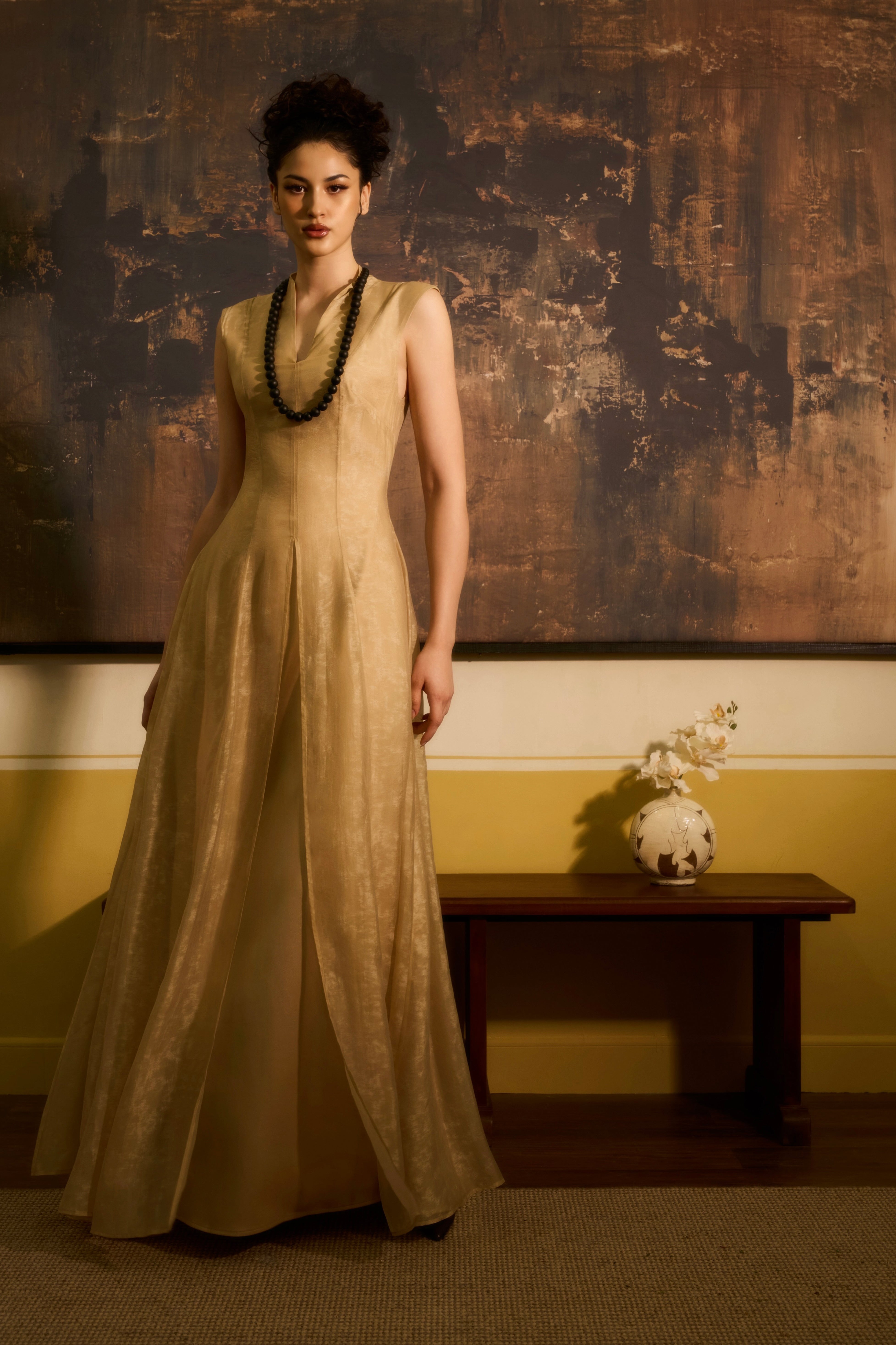 Nha Yen A-Line Split Chiffon Maxi Dress