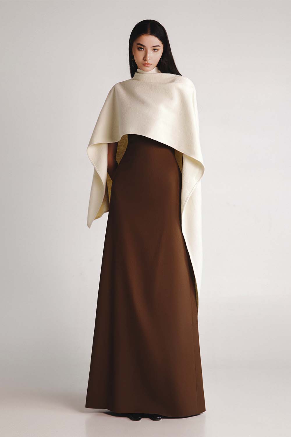 Da Asymmetric High Neck Wool Cape