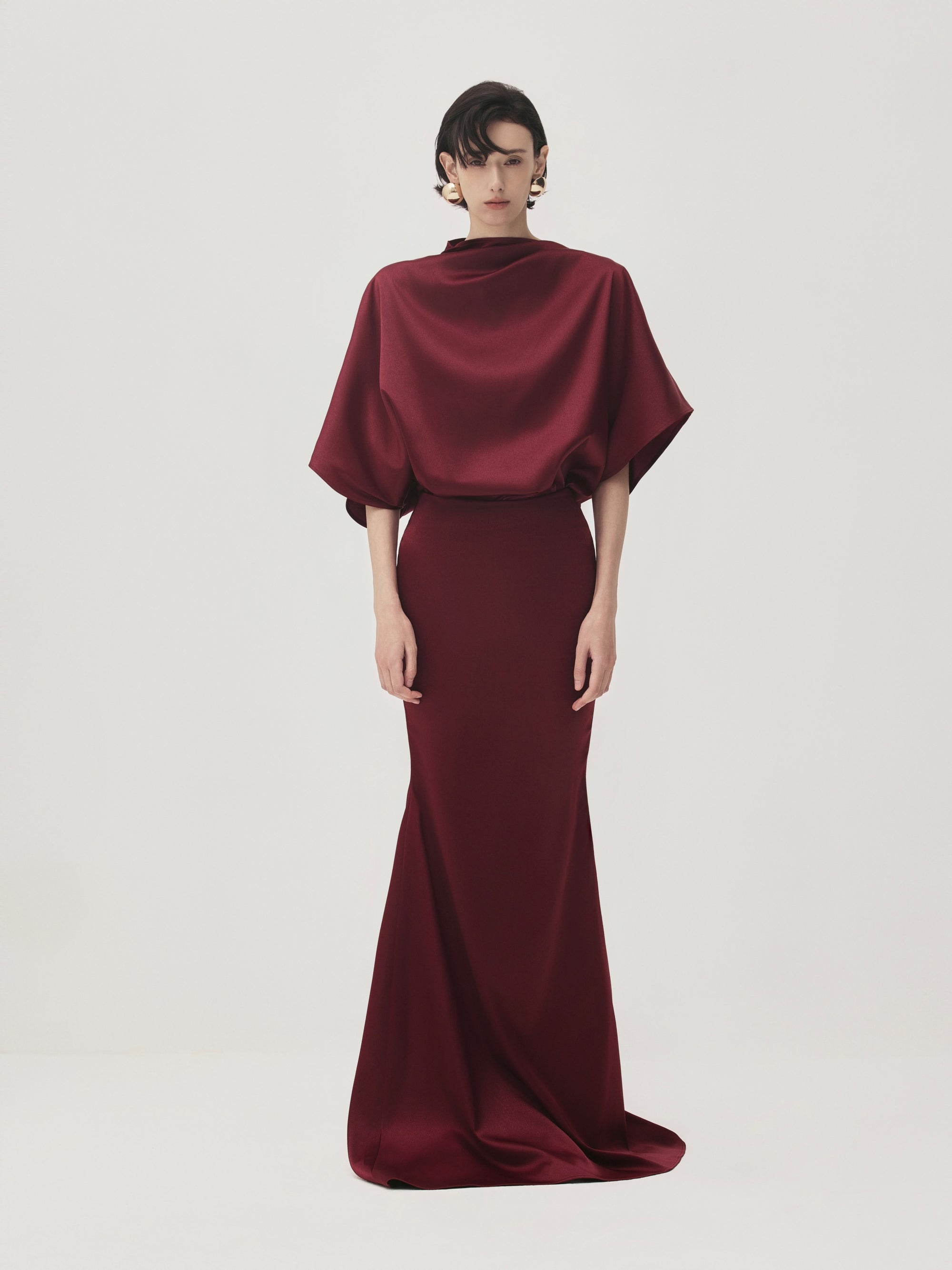 Kieu Trumpet Asymmetric Satin Maxi Skirt