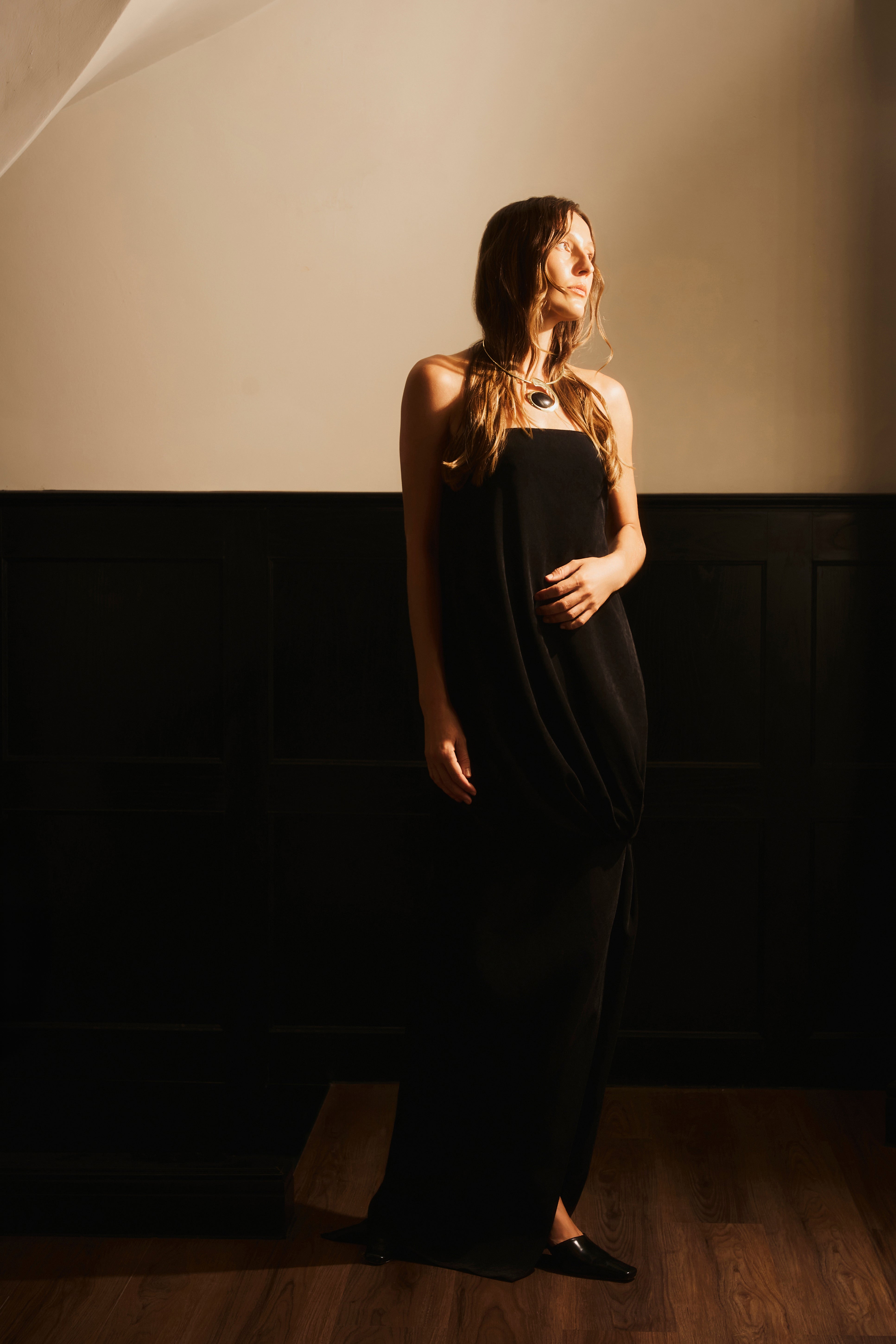 Linh Dung Cocoon Strapless Velvet Maxi Dress