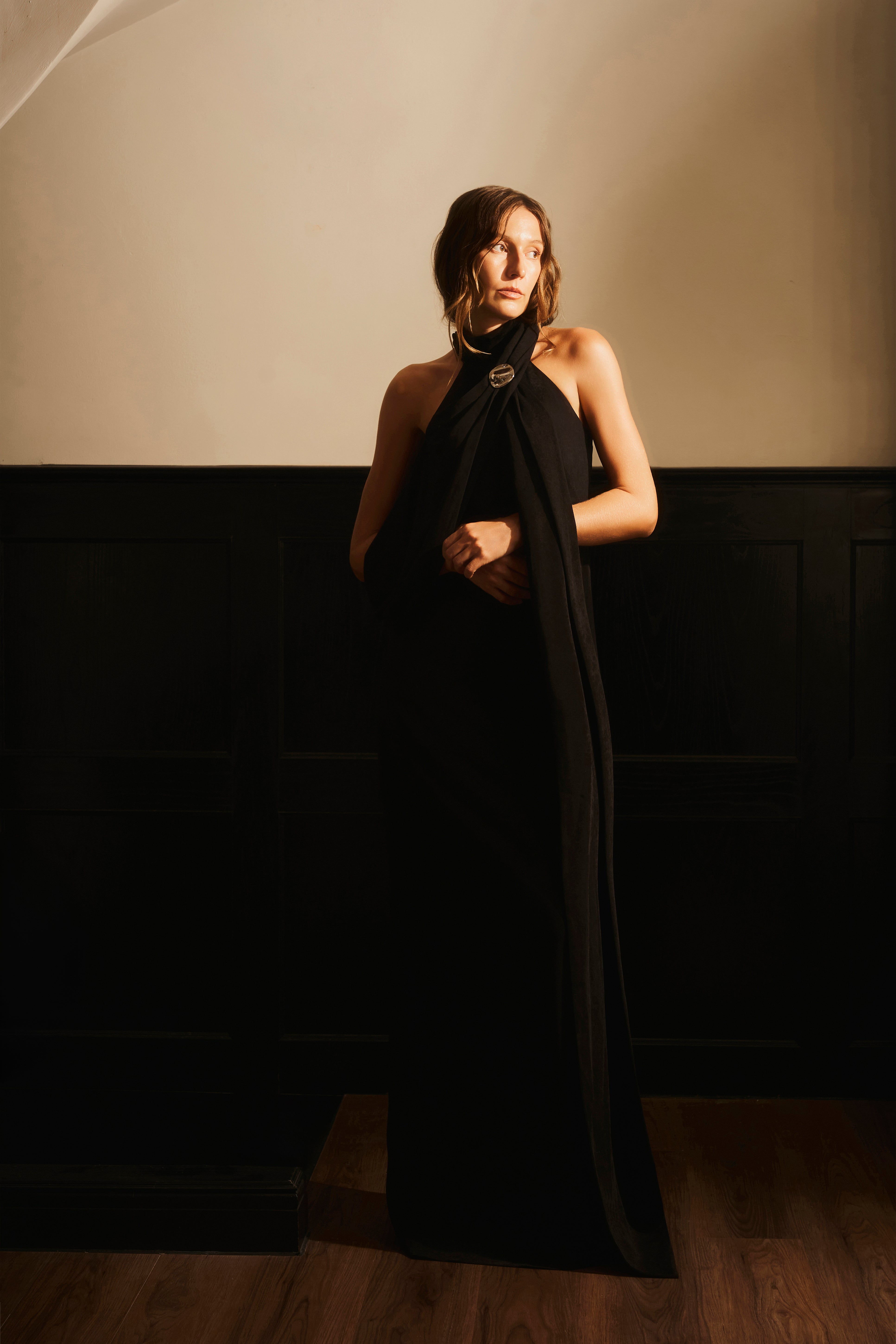 Da Minh Halter Neck Velvet Maxi Dress