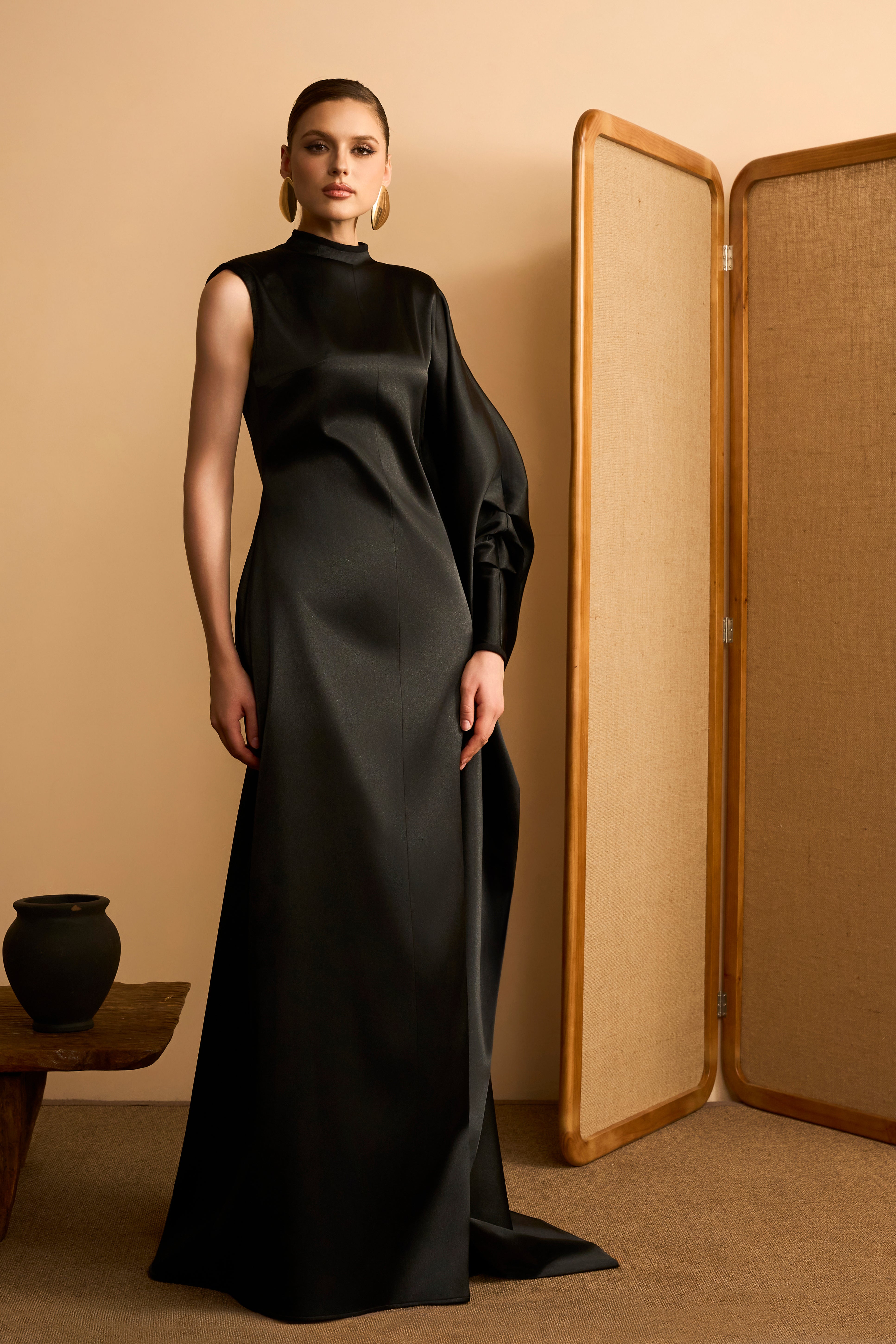 Huyen Dan Asymmetrical Draped Satin Maxi Dress
