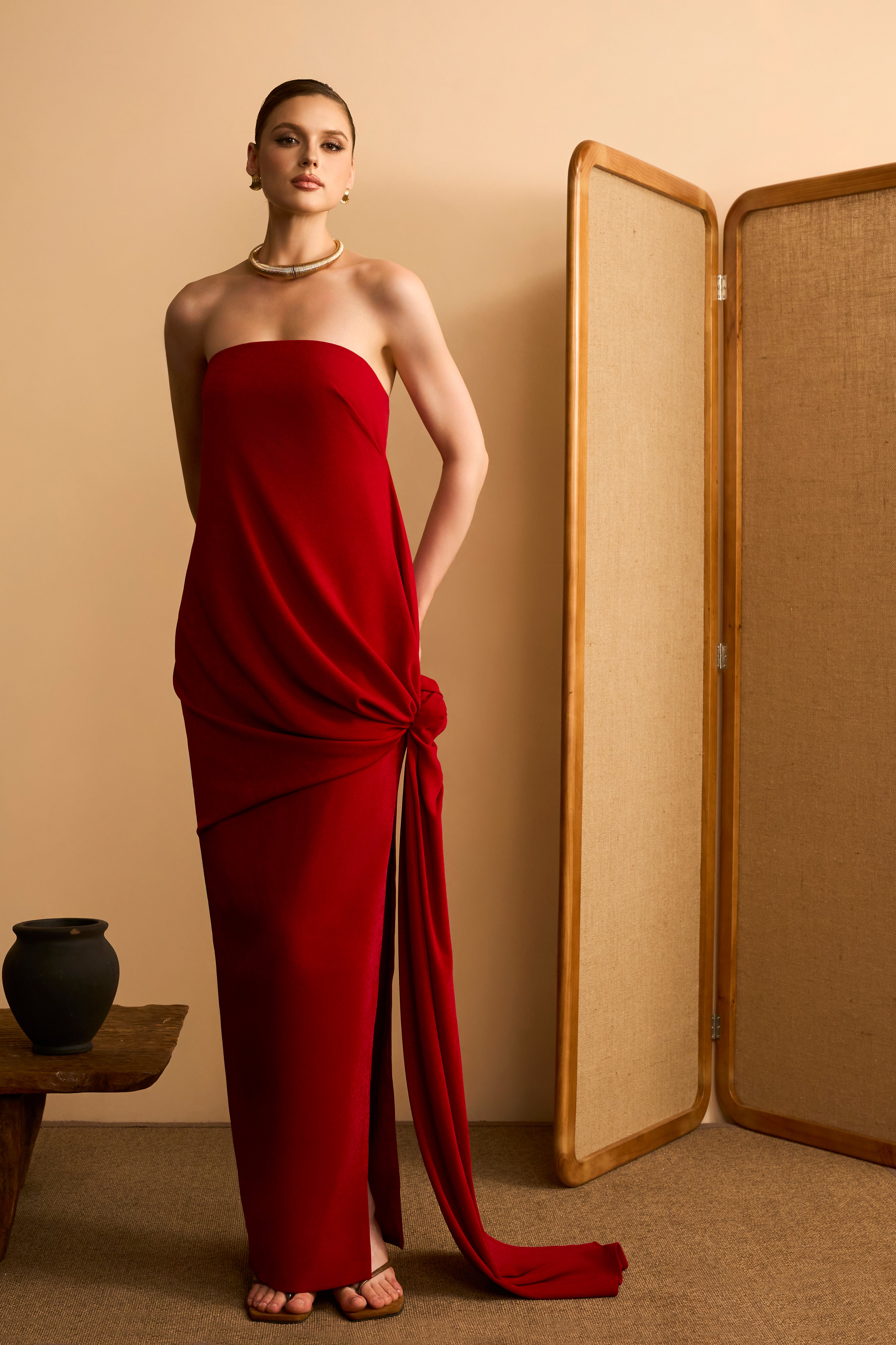 Linh Dung Cocoon Strapless Velvet Maxi Dress