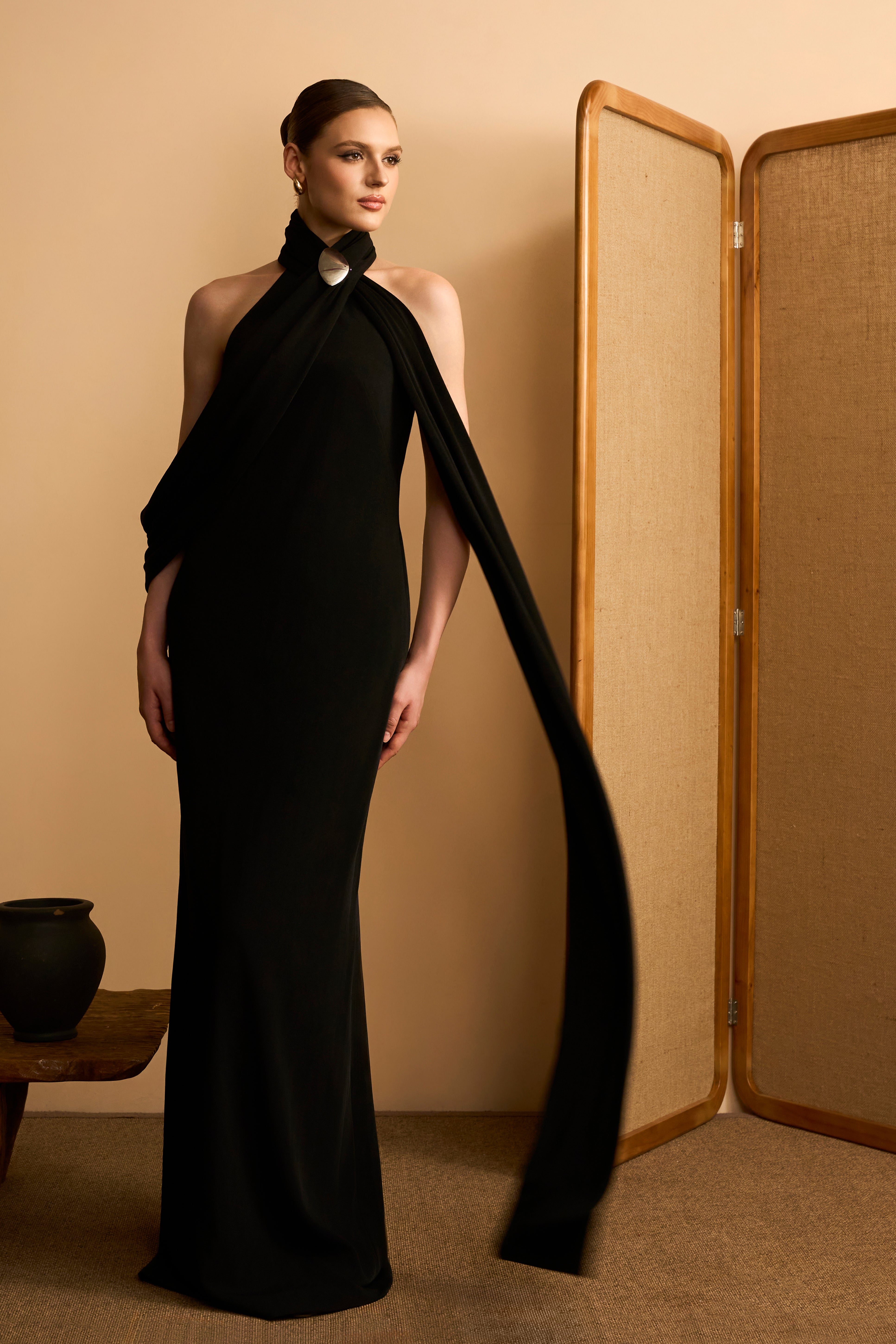Da Minh Halter Neck Velvet Maxi Dress