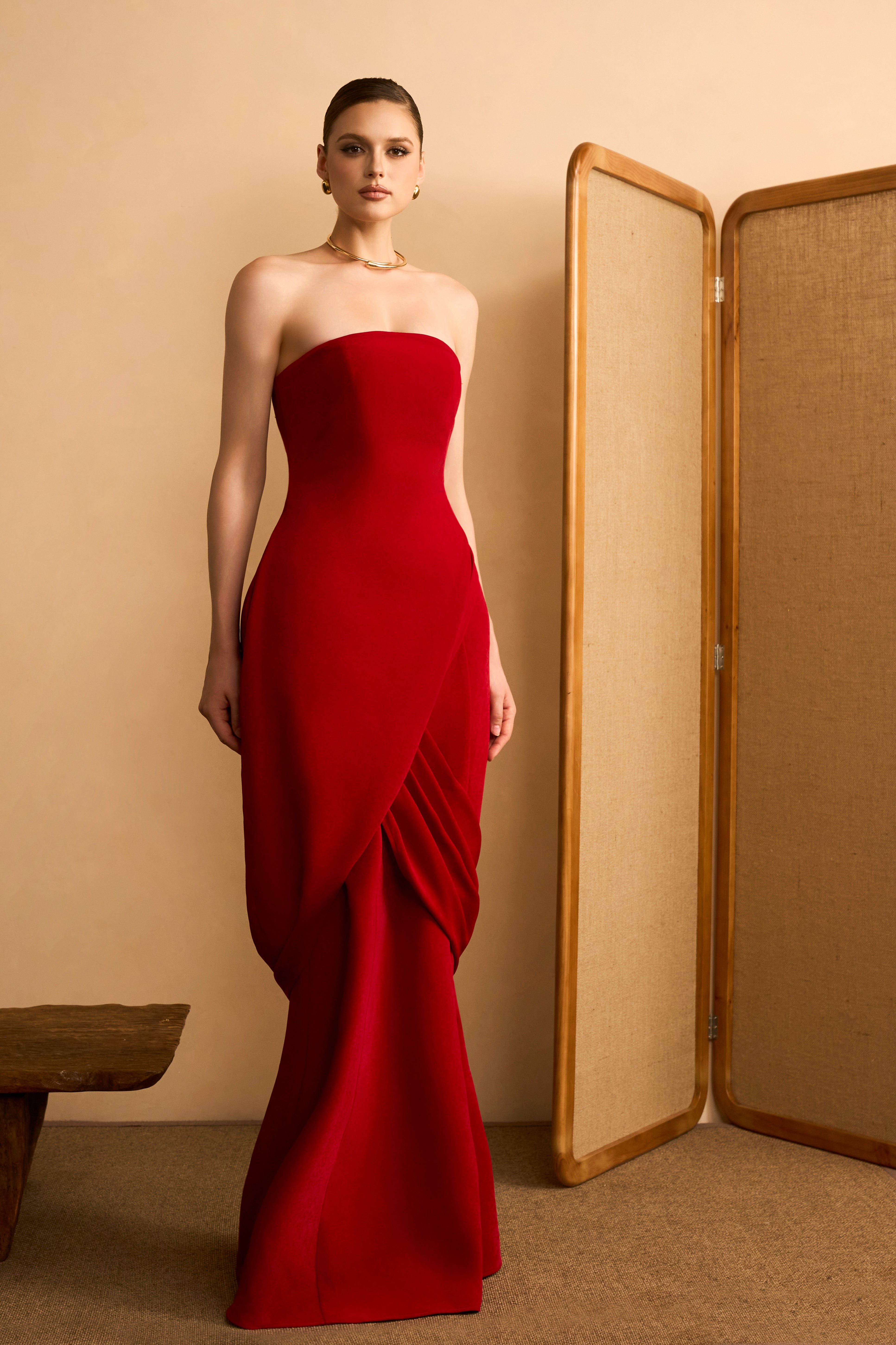 Lan Vy Mermaid Strapless Velvet Maxi Dress