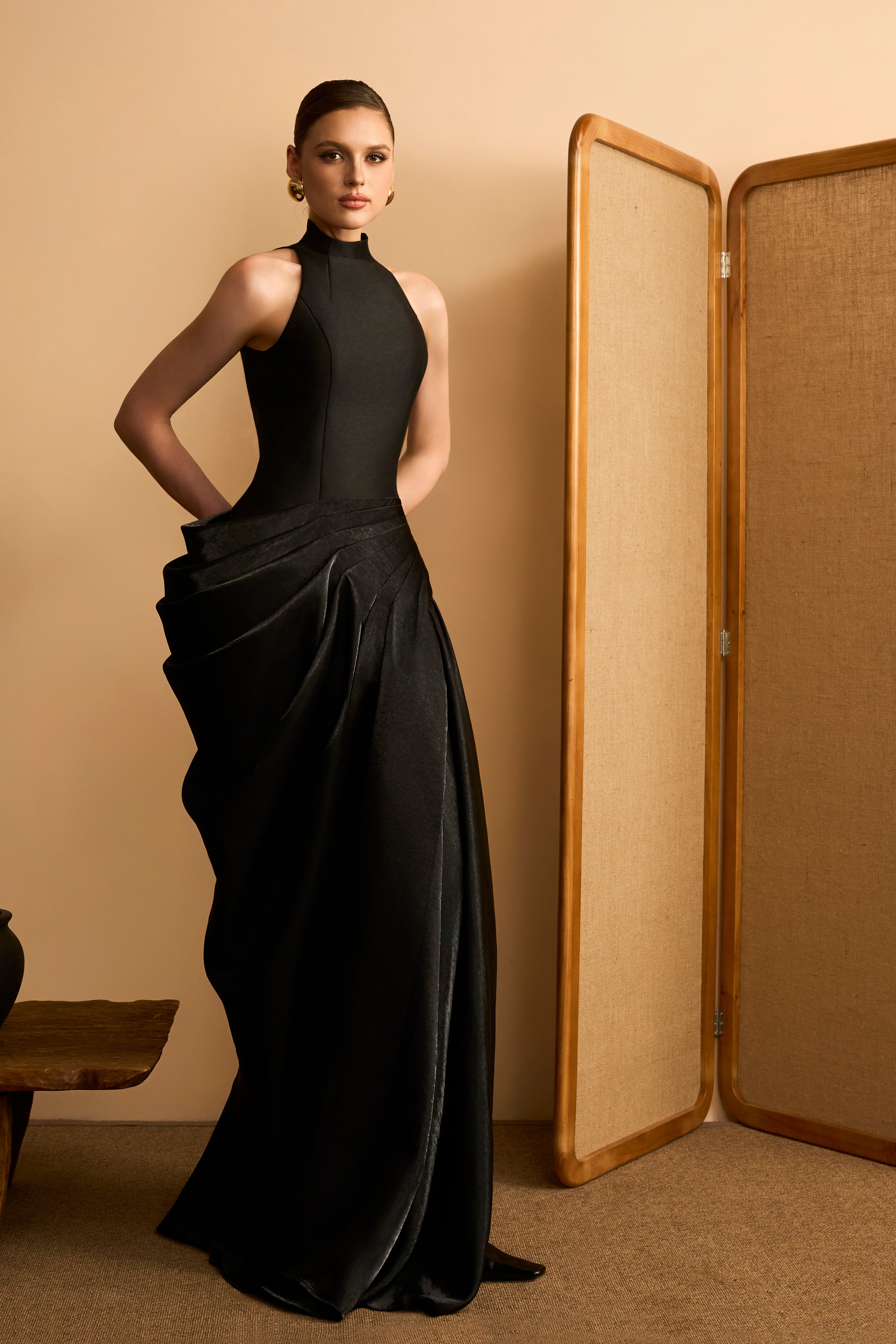 Da Huyen Voluminous Drape Taffeta & Satin Maxi Dress