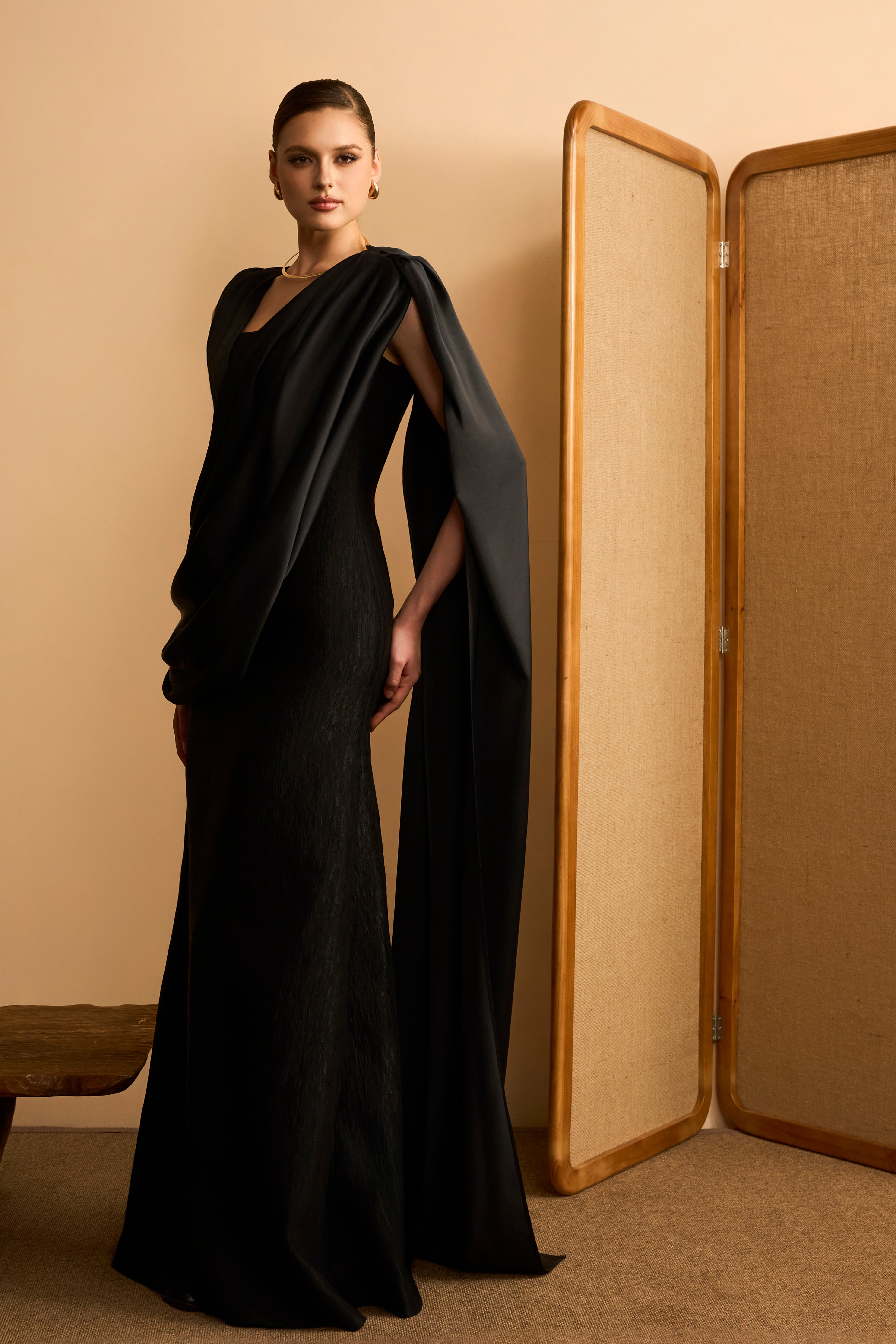 Yen Ly A-Line Asymmetric Drape Crinkle Cotton Maxi Dress