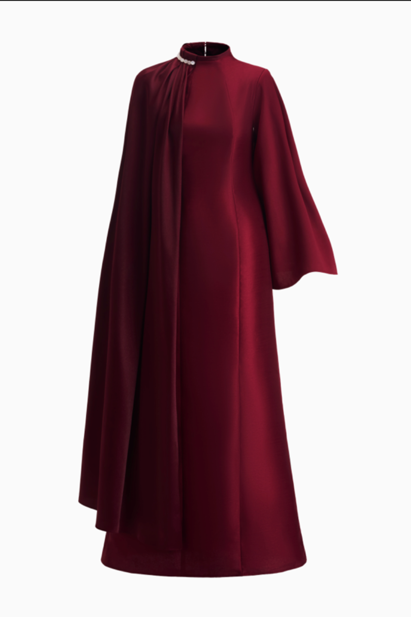 TINH Atelier- Women's Sheath Flowing Cape Maxi Dress XS/S/M/L/XL/Customize