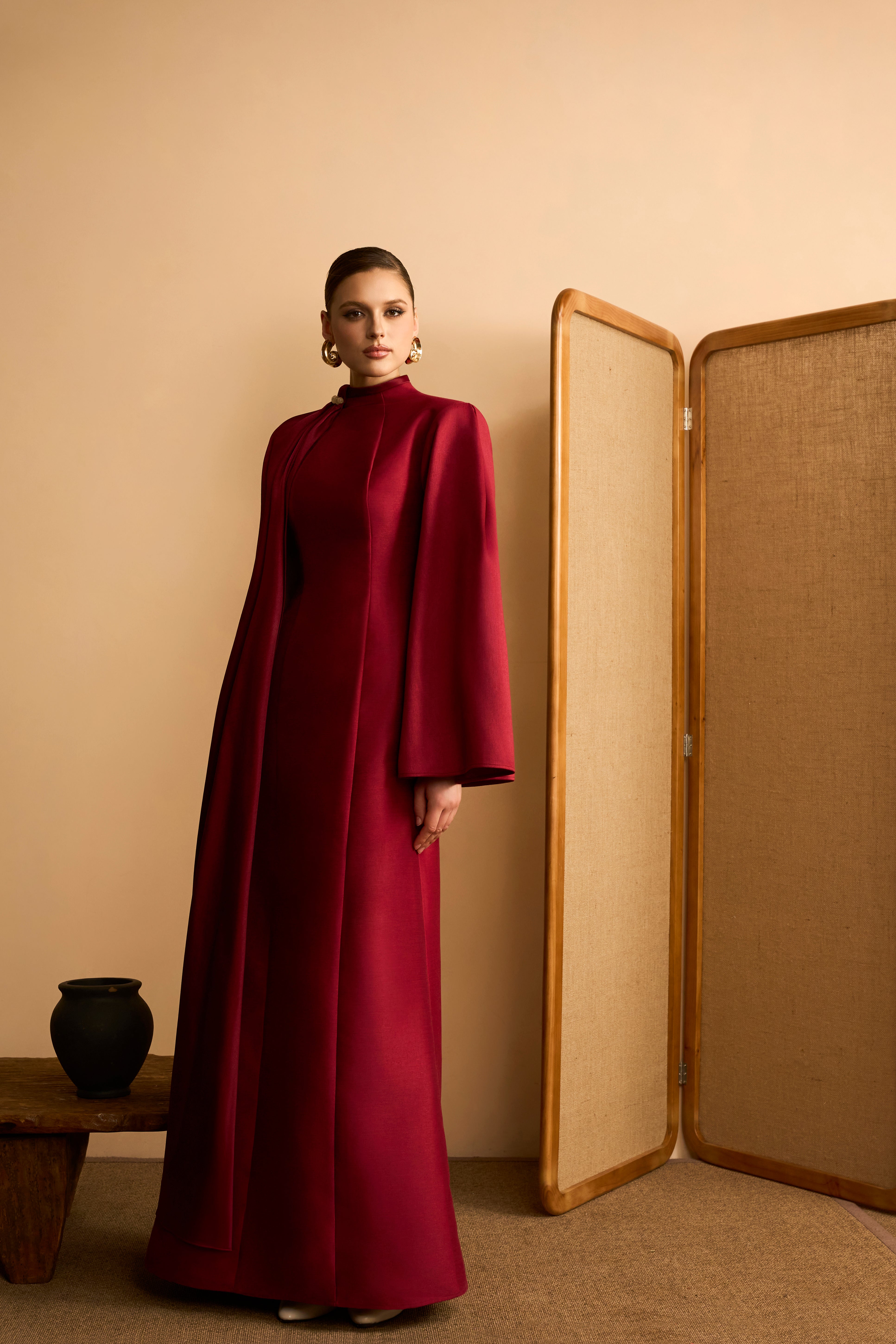 TINH Atelier- Women's Sheath Flowing Cape Maxi Dress XS/S/M/L/XL/Customize TINH Atelier- Women's Sheath Flowing Cape Maxi Dress XS/S/M/L/XL/Customize