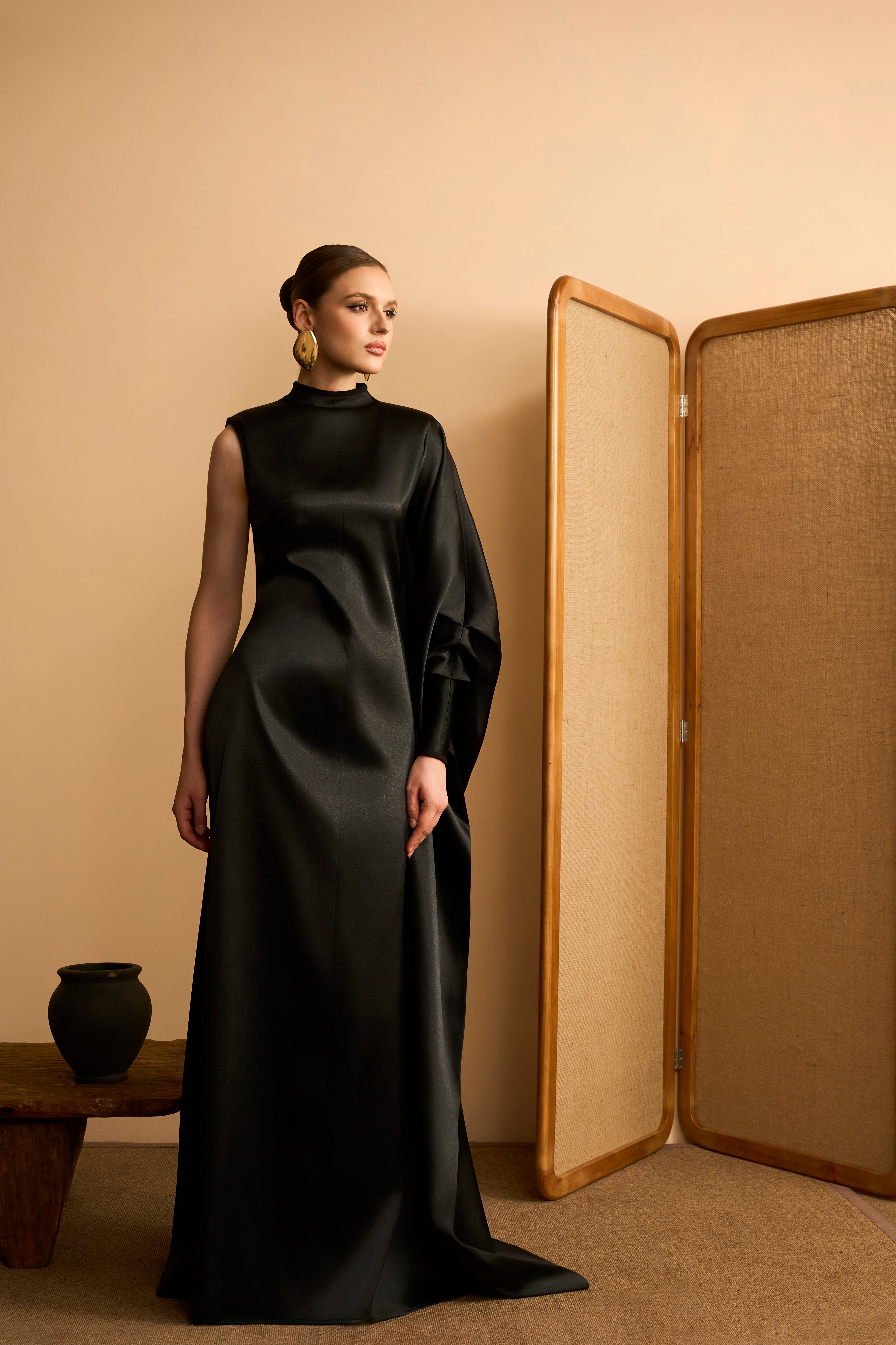 Huyen Dan Asymmetrical Draped Satin Maxi Dress