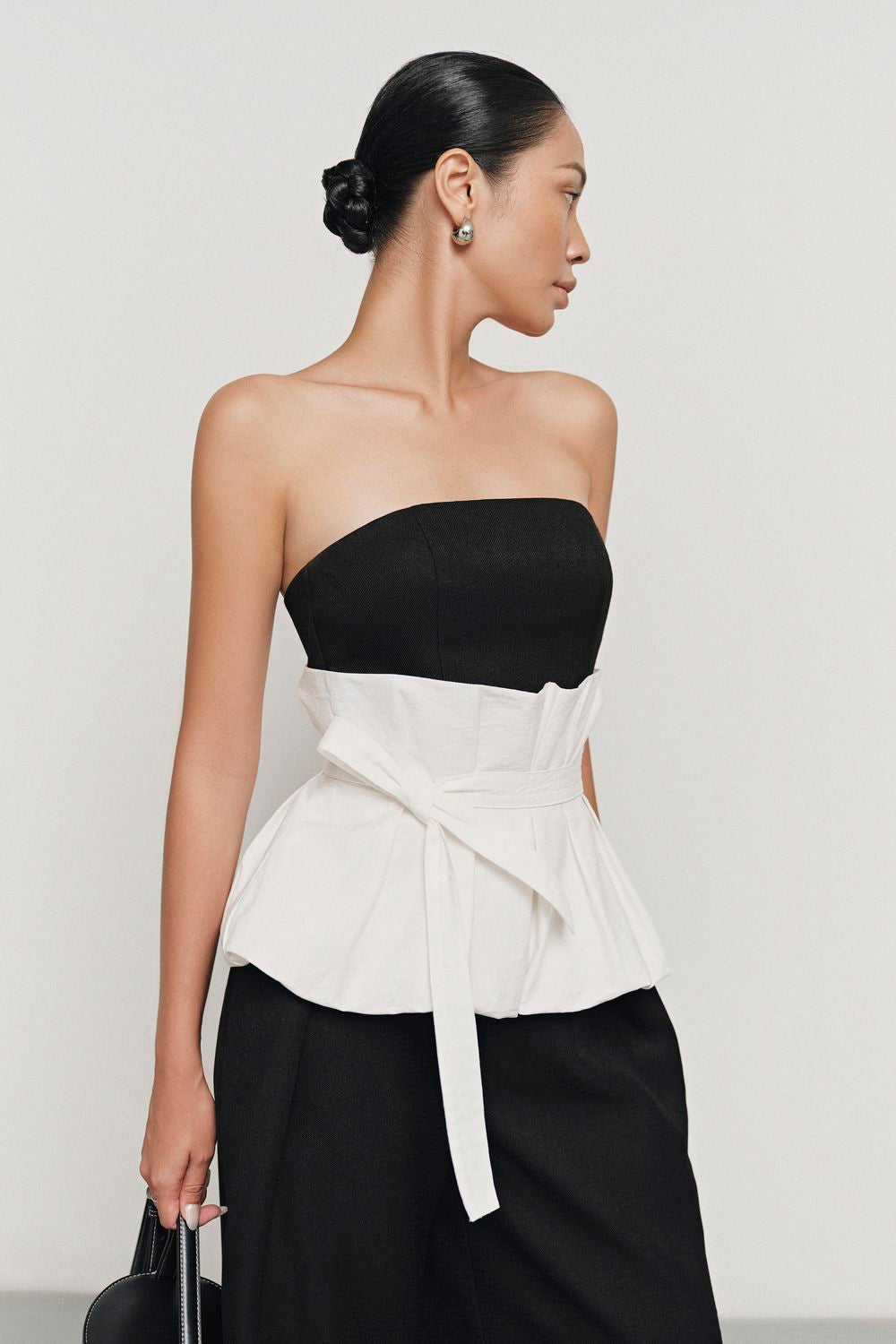 Minh Peplum Straight Across Neck Velvet Linen Top