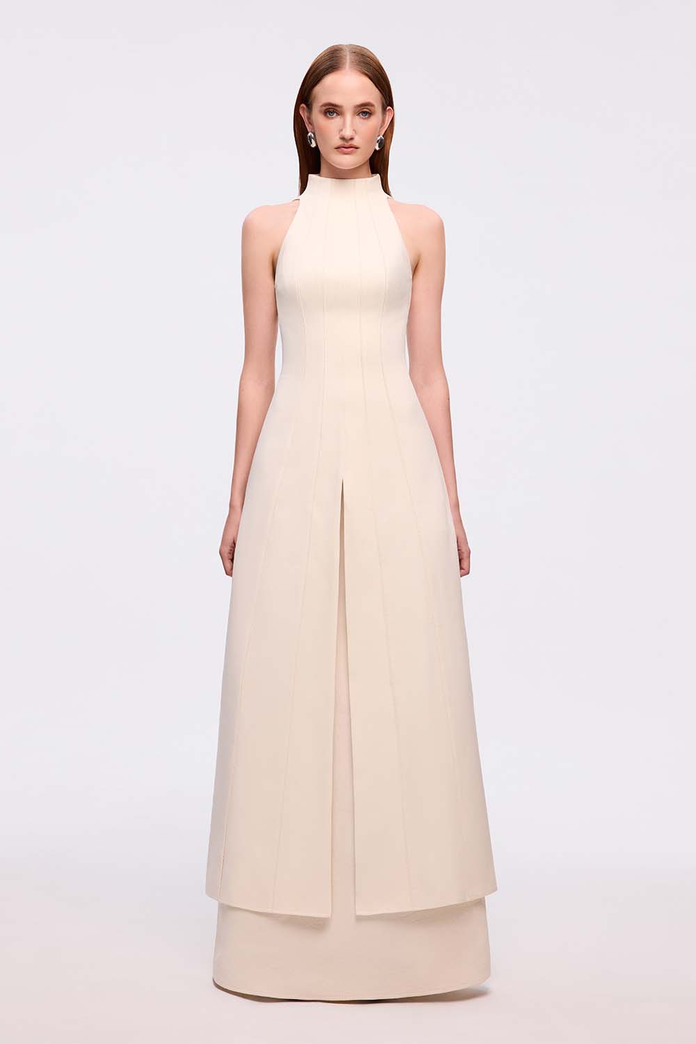 Han Yen Layered High Neck Crinkle Crepe Maxi Dress