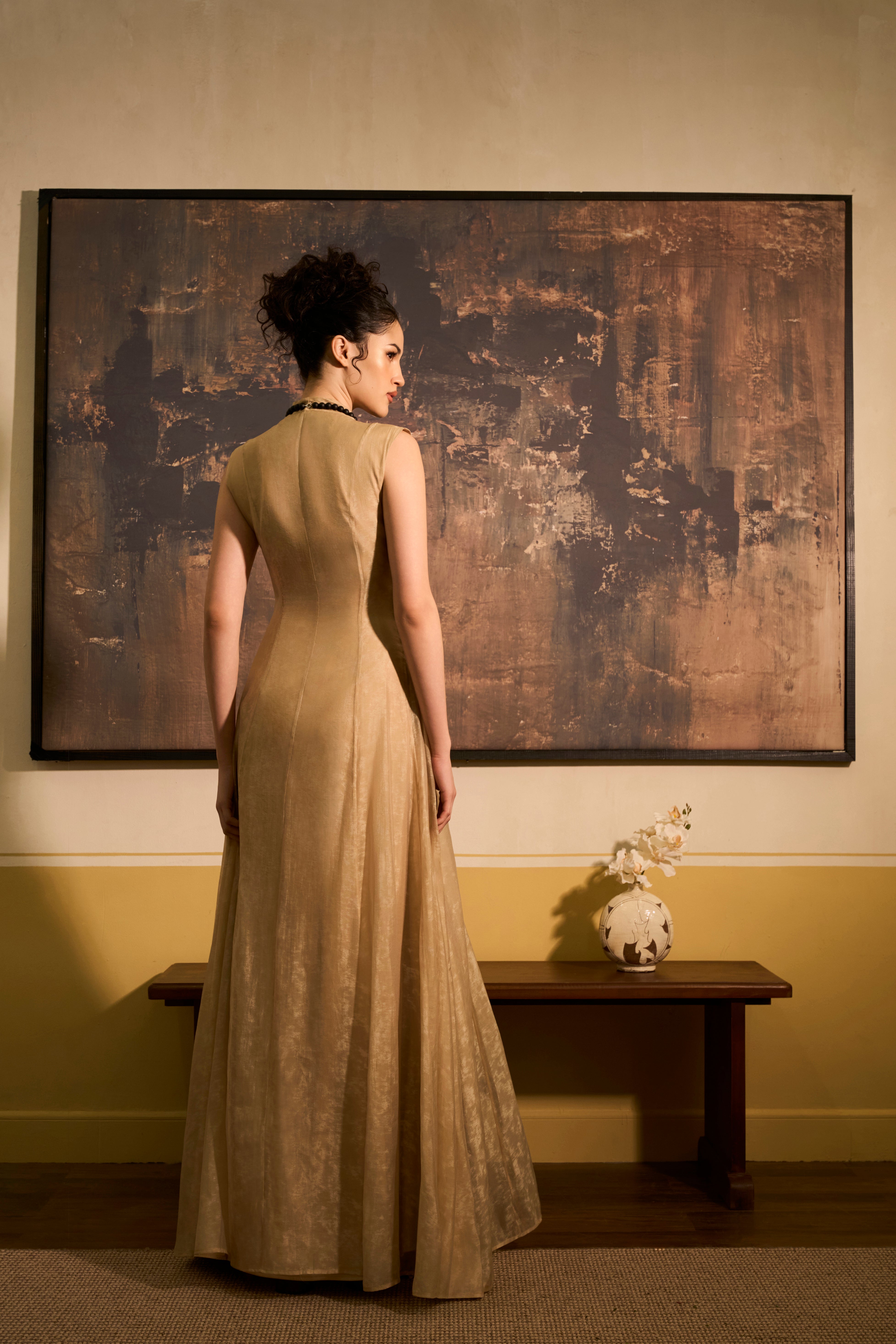 Nha Yen A-Line Split Chiffon Maxi Dress