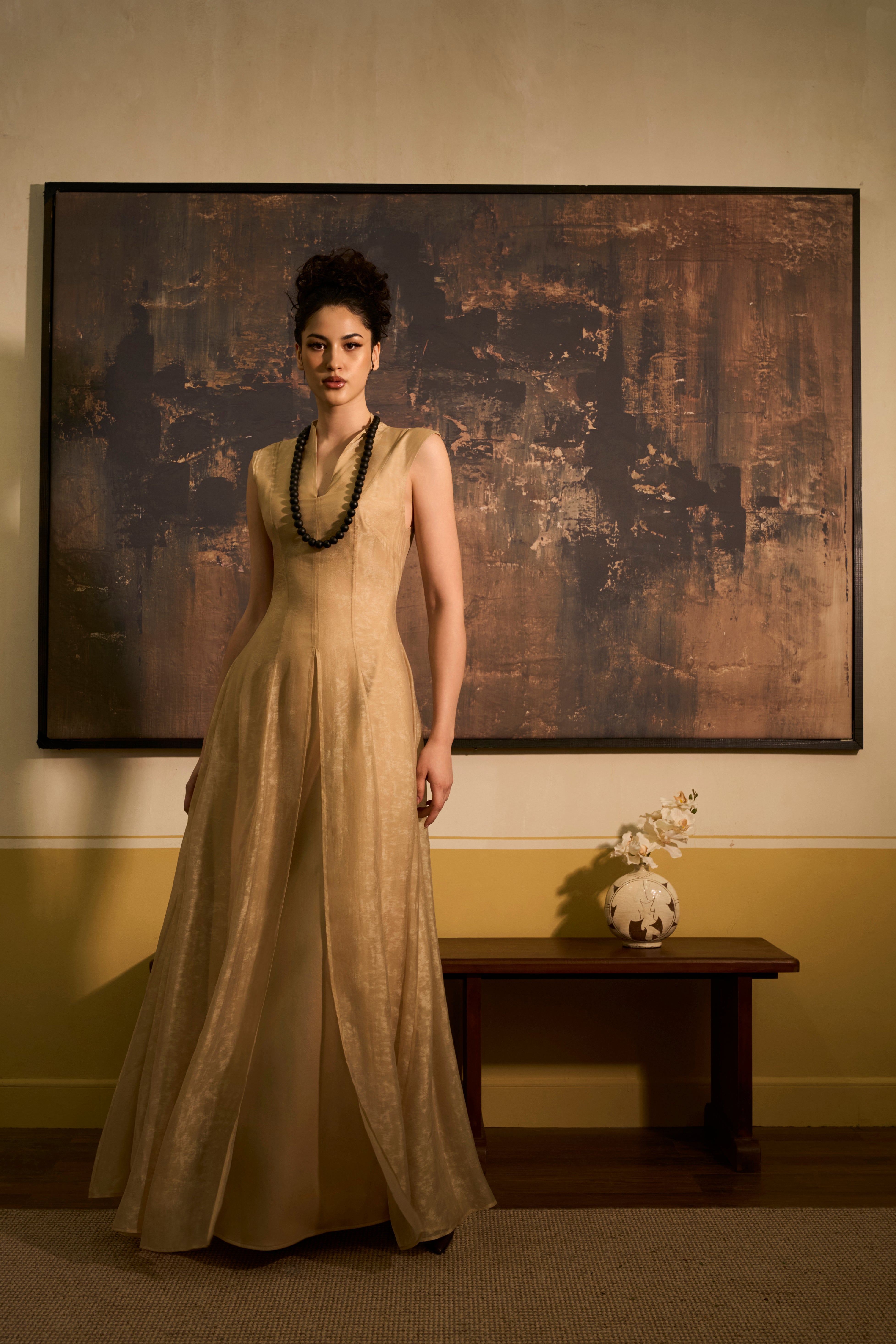 Nha Yen A-Line Split Chiffon Maxi Dress