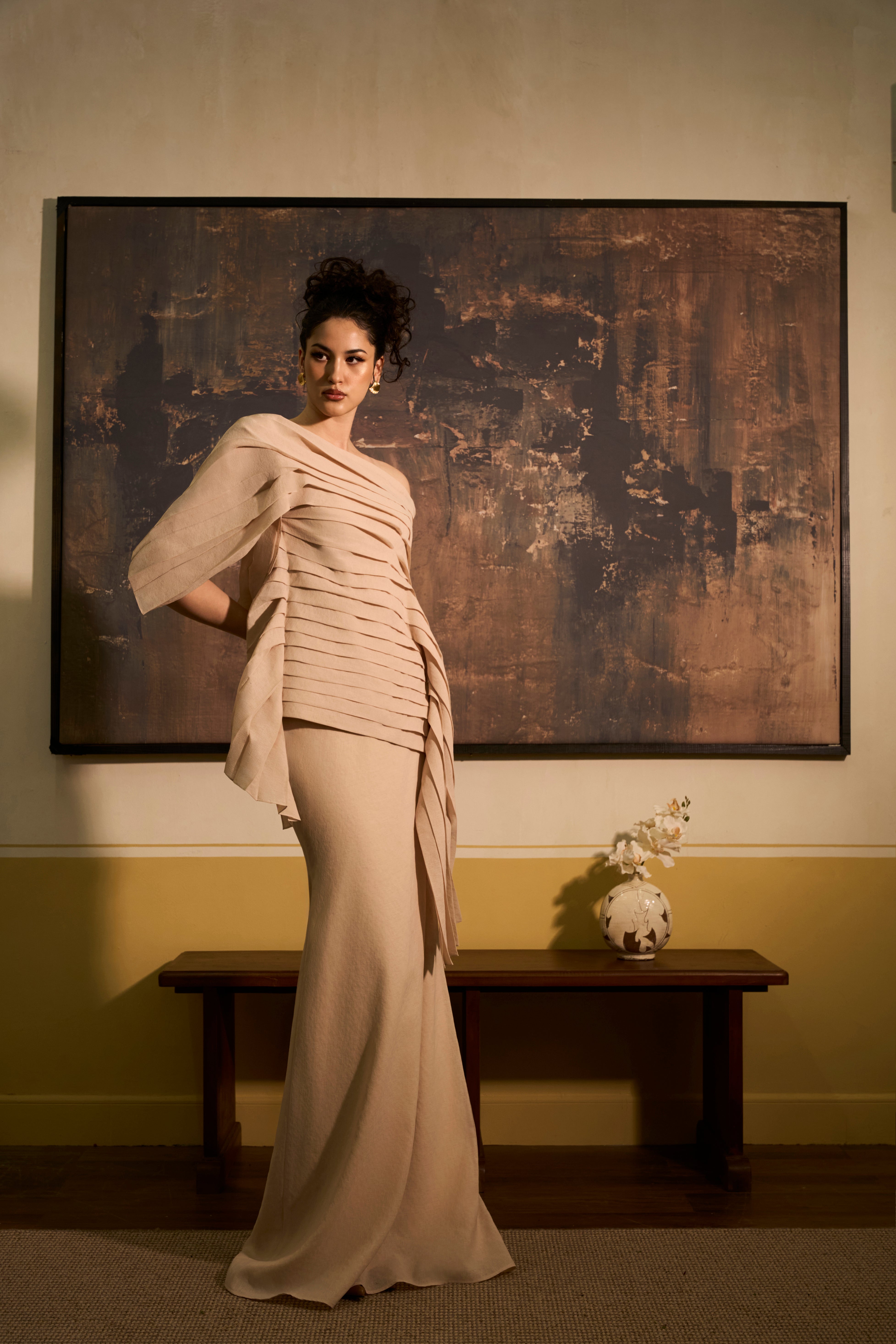 Thanh Tu Asymmetric Trumpet Shape Soft Linen Maxi Skirt