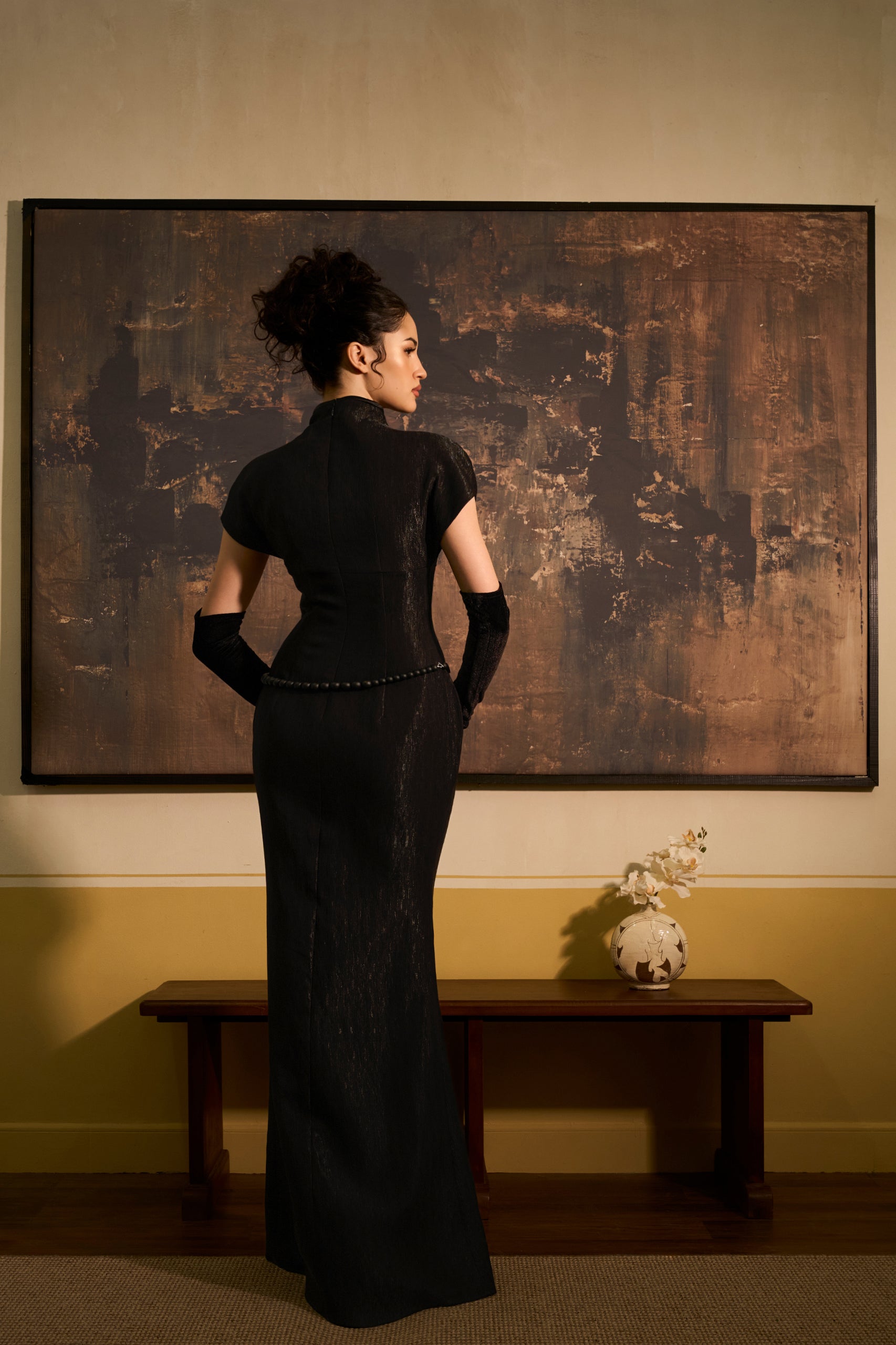 Mac Thanh Sheath High Neck Crinkle Cotton Maxi Dress