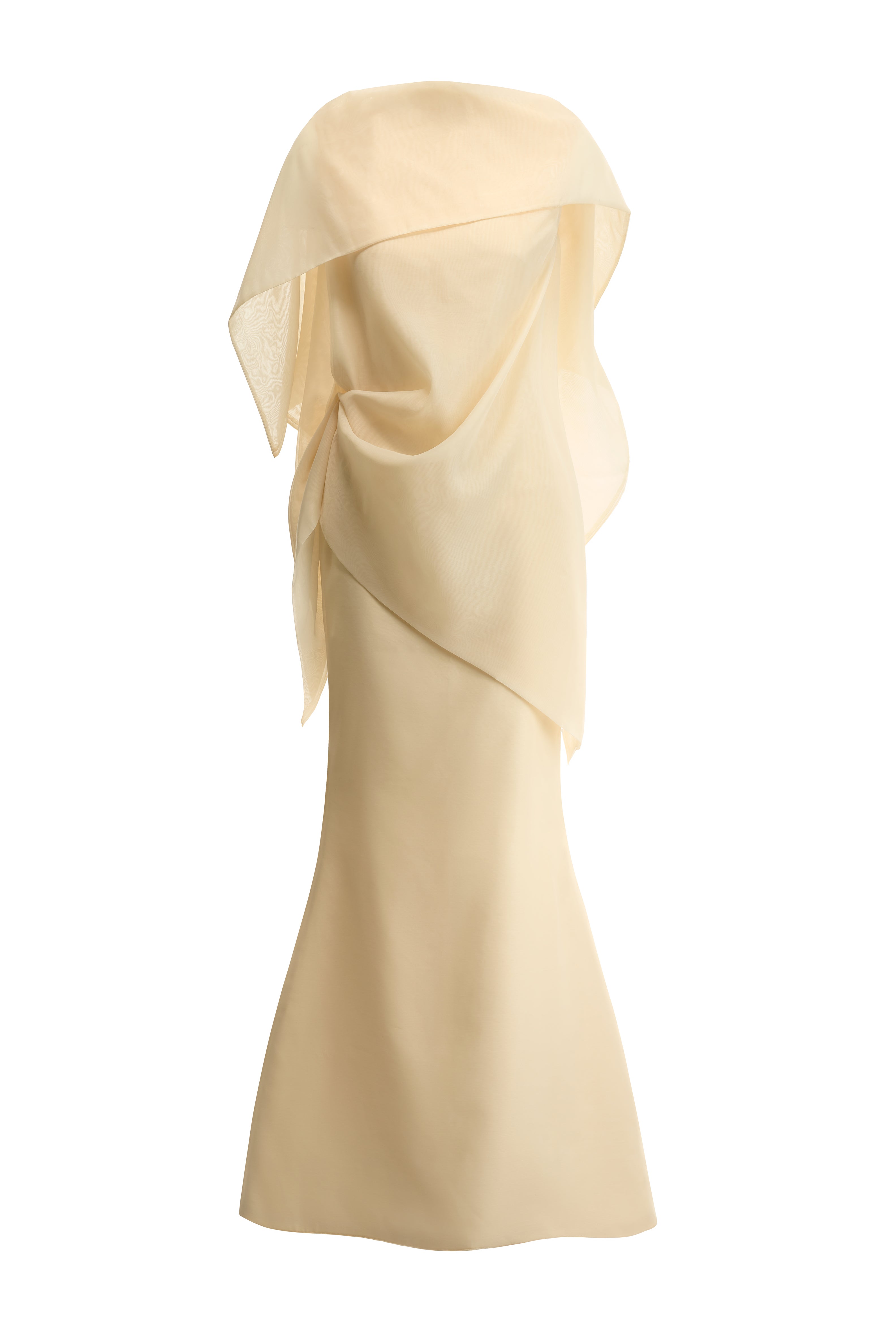Nhu Van Trumpet Draped Organza Maxi Dress