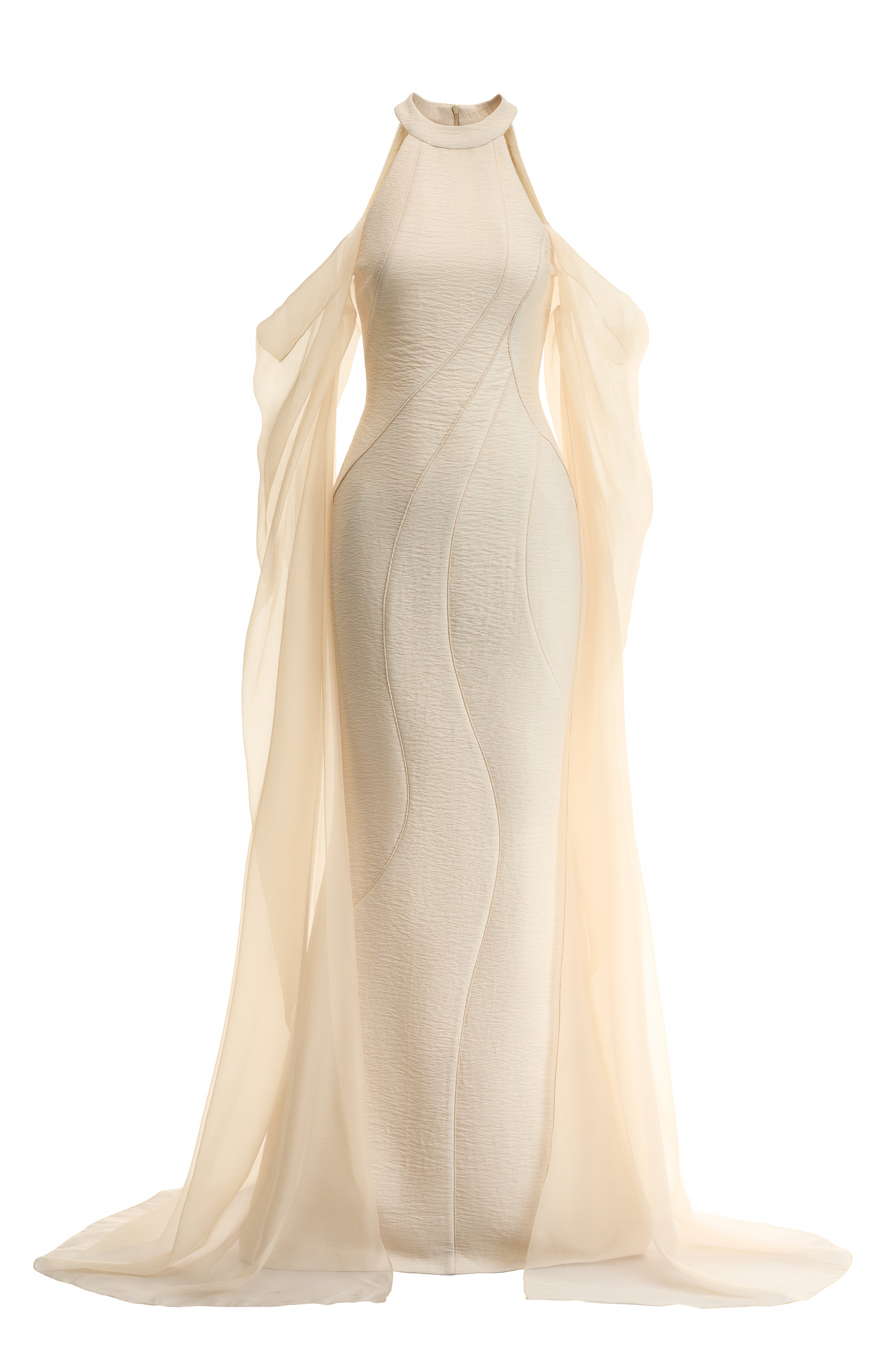 Thanh Yen Sheath Cape Integrated Tussah Silk Maxi Dress