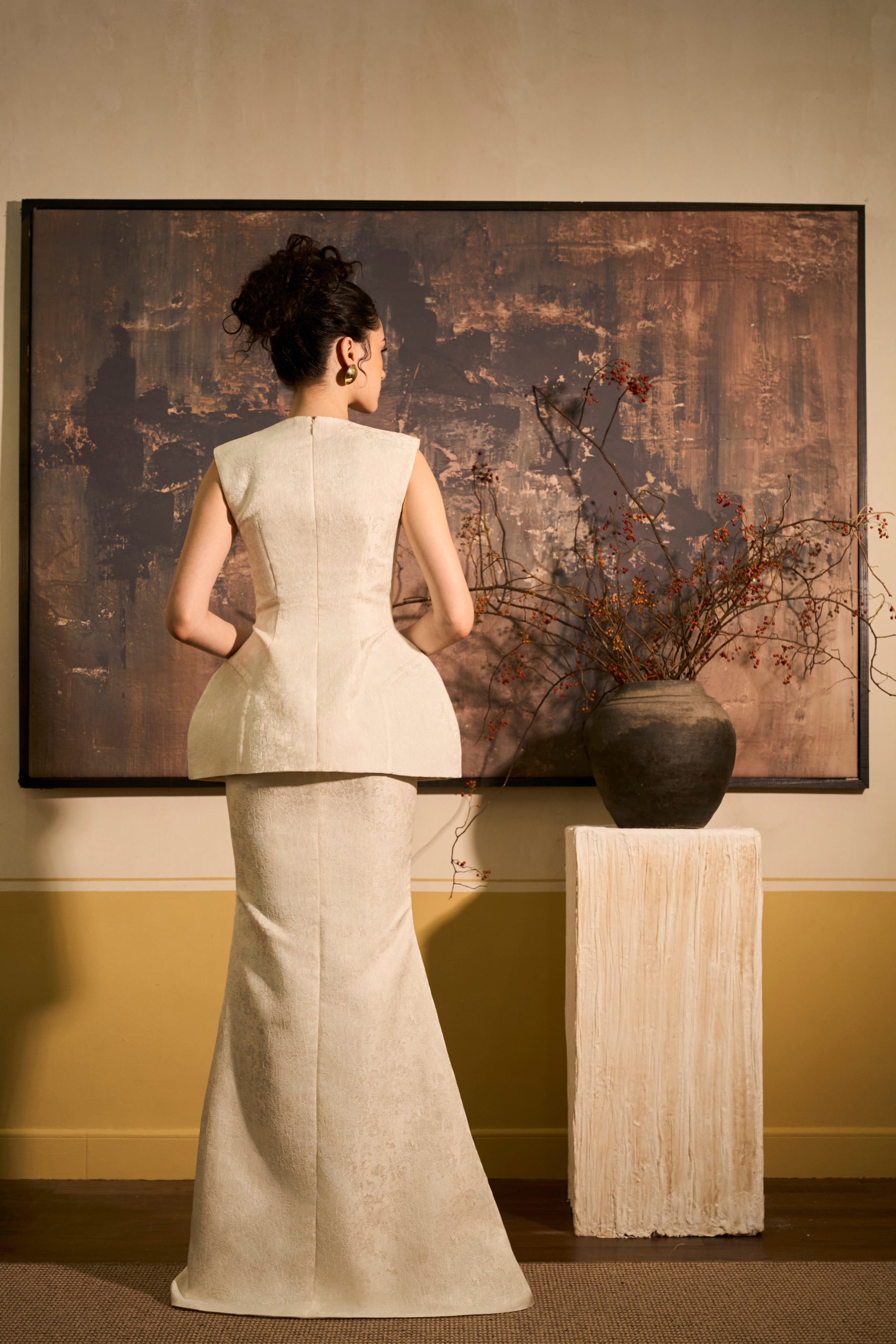 Kieu Trumpet Asymmetric Brocade Maxi Skirt