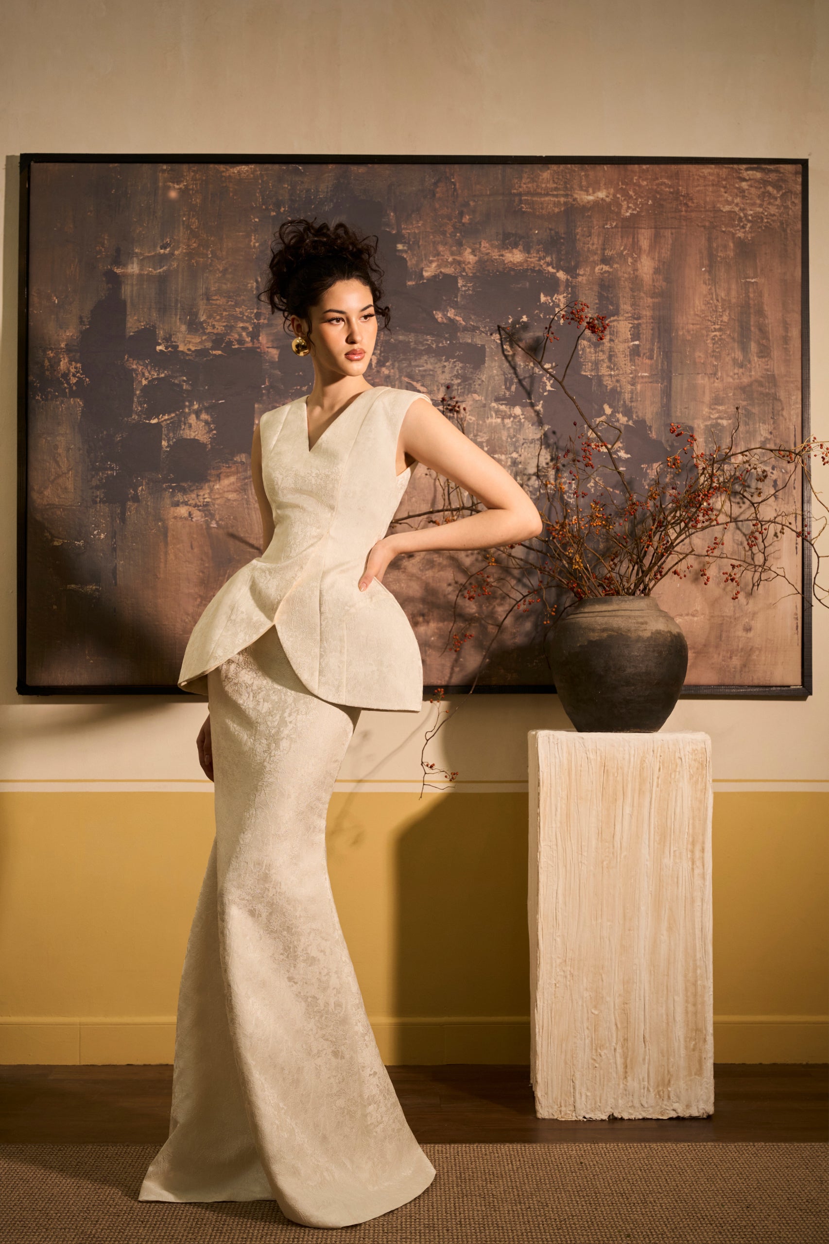 Kieu Trumpet Asymmetric Brocade Maxi Skirt