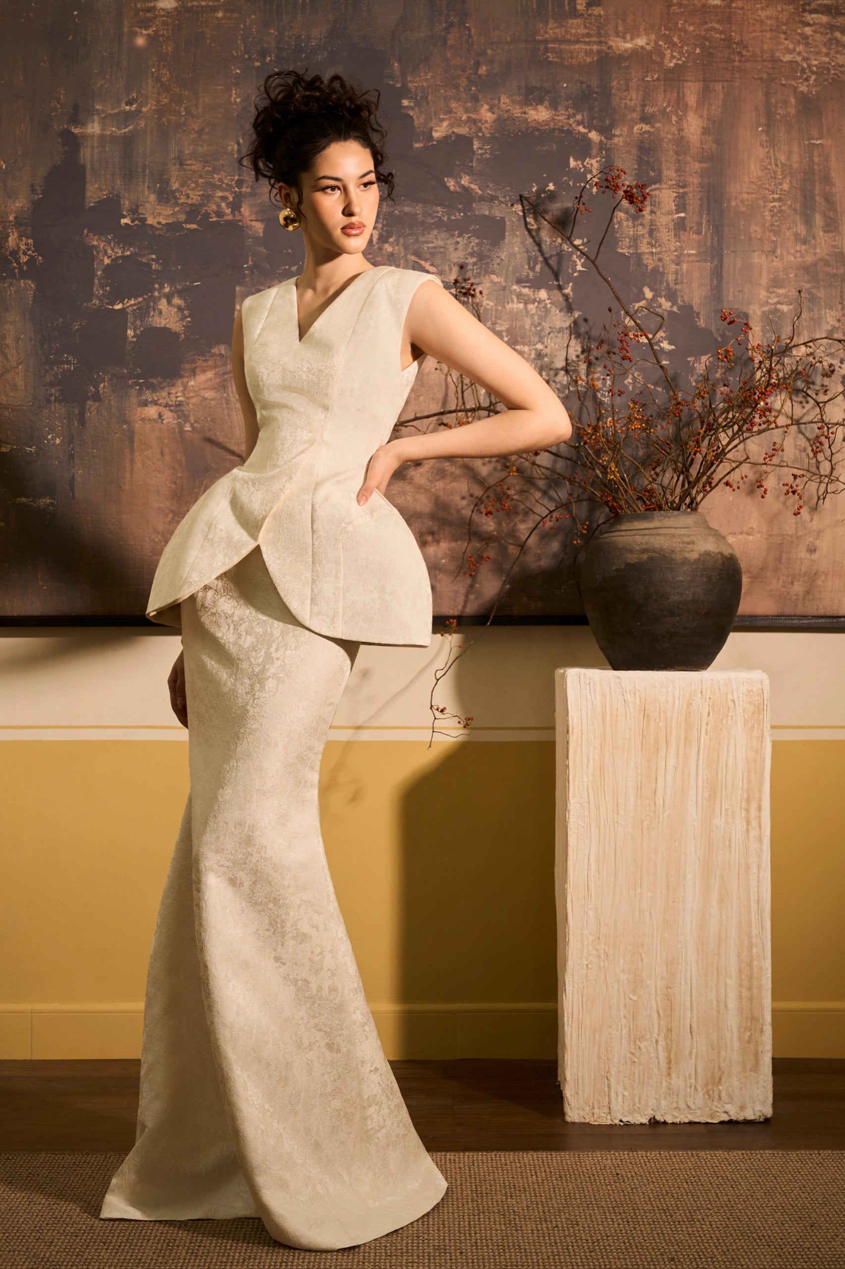 Kieu Trumpet Asymmetric Brocade Maxi Skirt