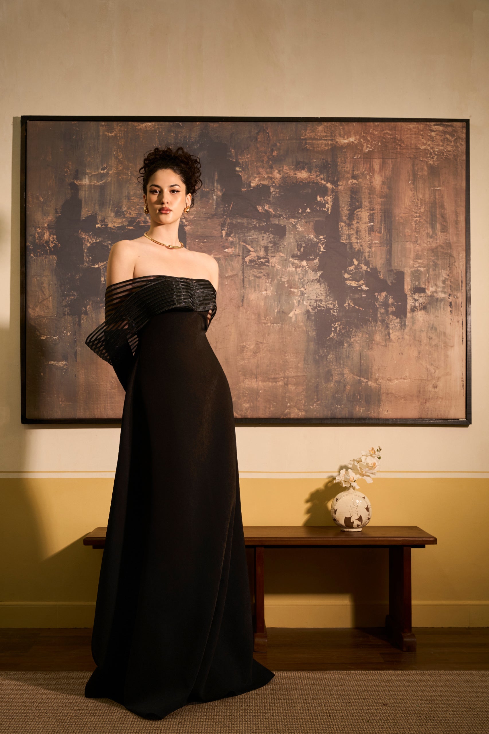 Huyen Dao A-Line Off-Shoulder Velvet Maxi Dress