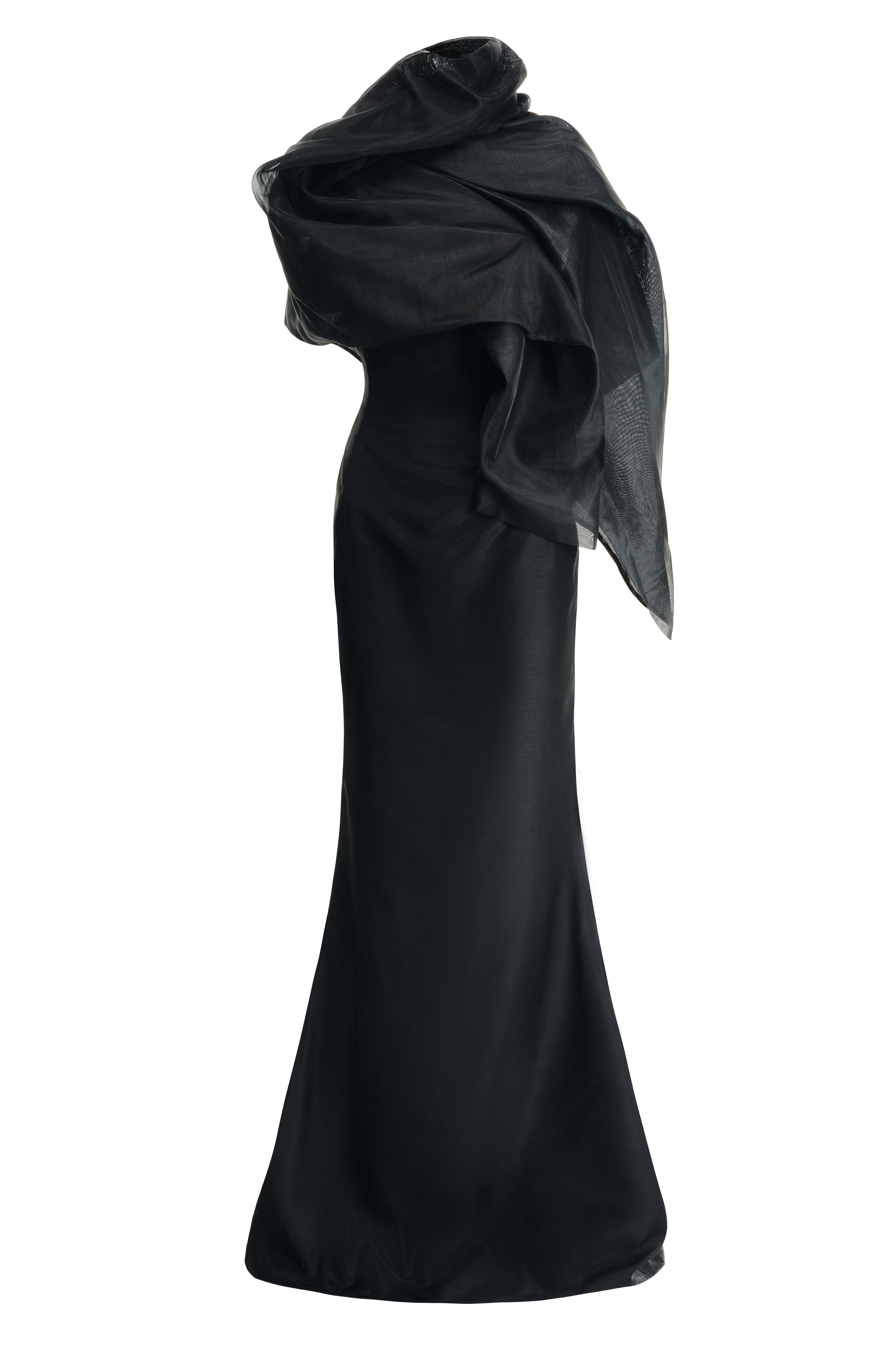 Huyen Y Sheath Architectural Draped Organza Maxi Dress