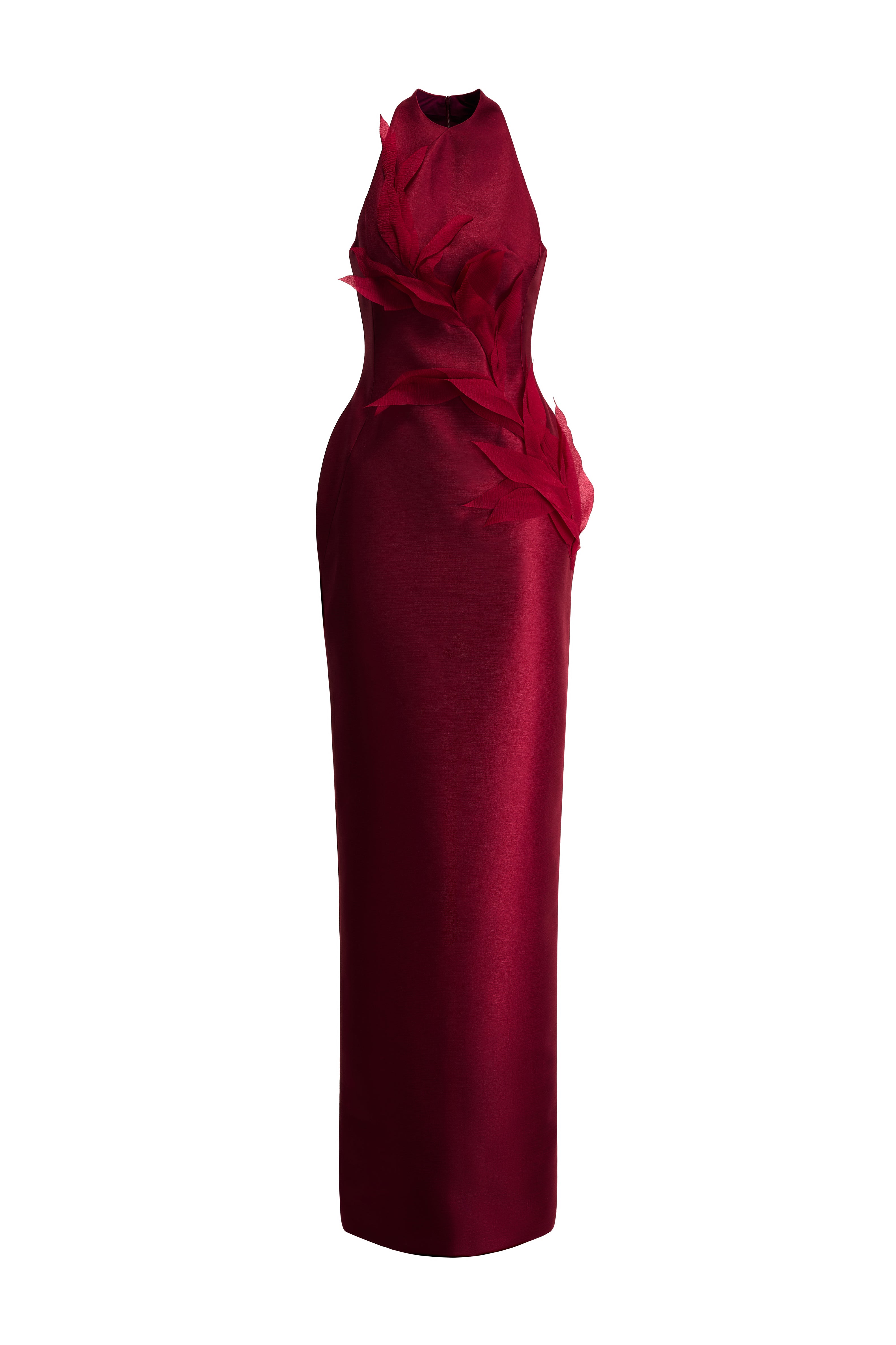 Mien Ha Sheath Halter Neck Taffeta Maxi Dress